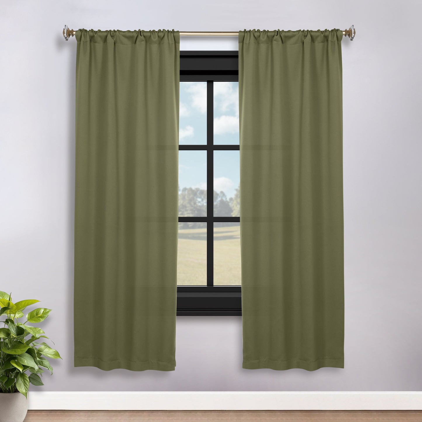 Solid Room Darkening Rod Pocket Blackout Curtain Panels. Set of 2