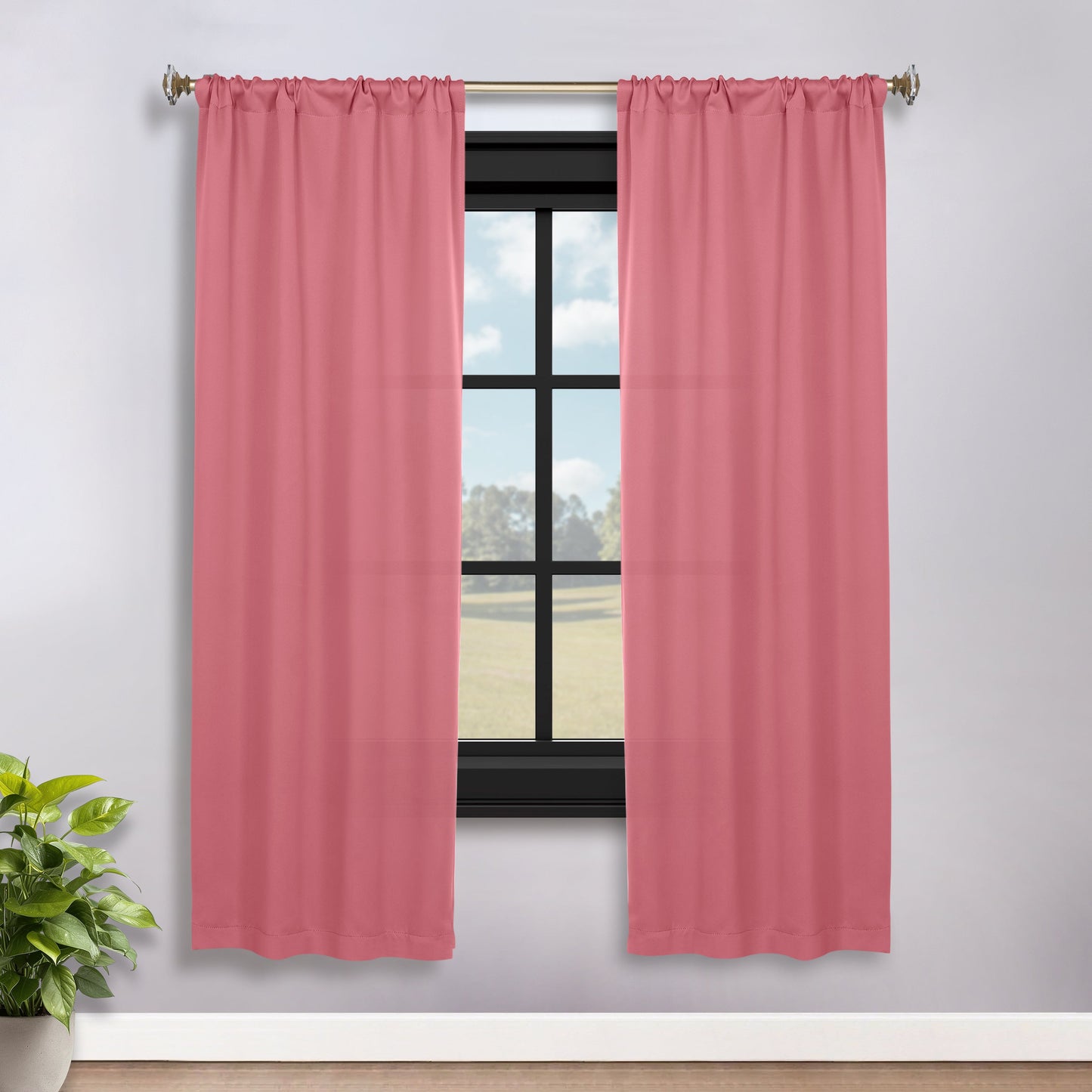 Solid Room Darkening Rod Pocket Blackout Curtain Panels. Set of 2