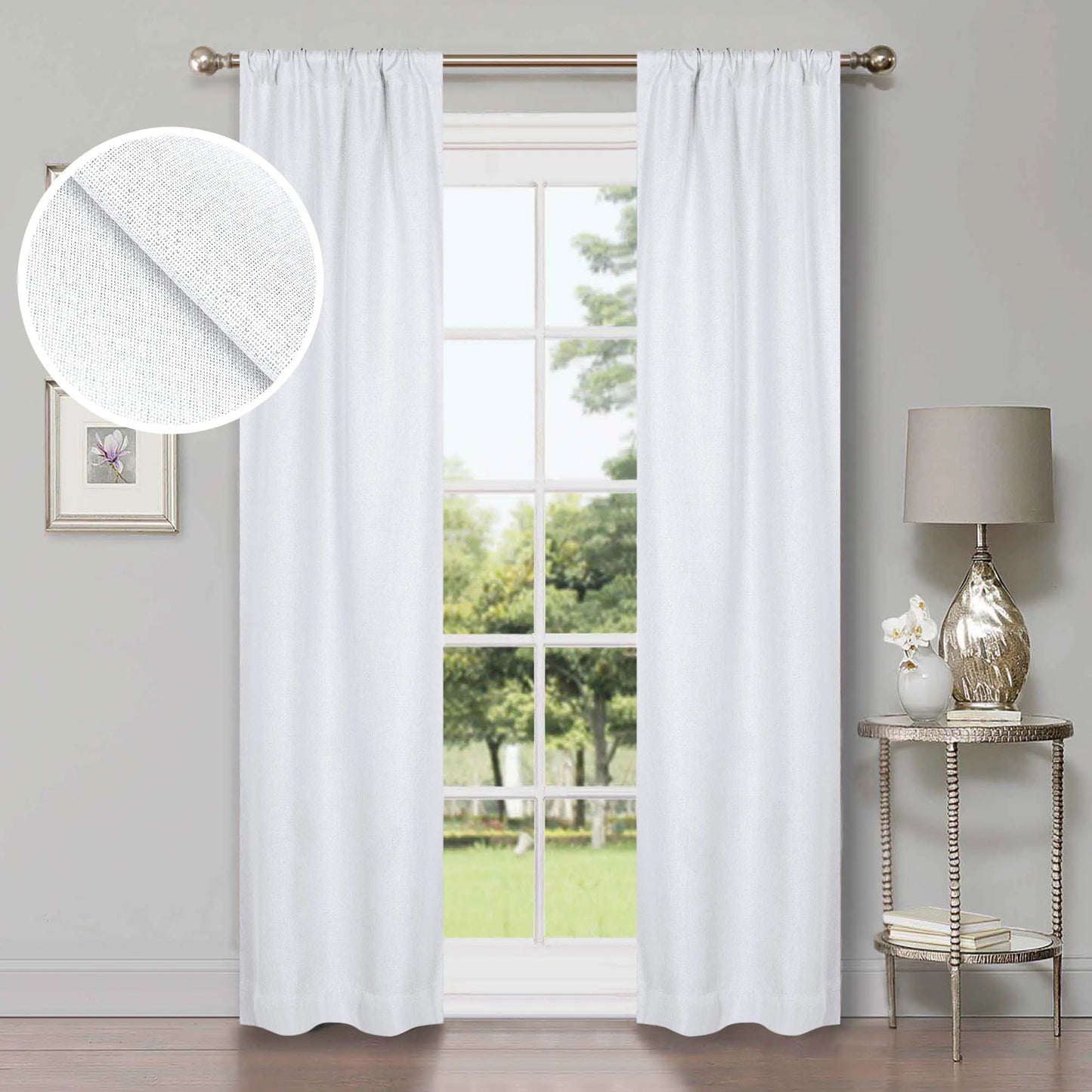 Linen Washable Room Darkening Blackout Curtains. Set of 2