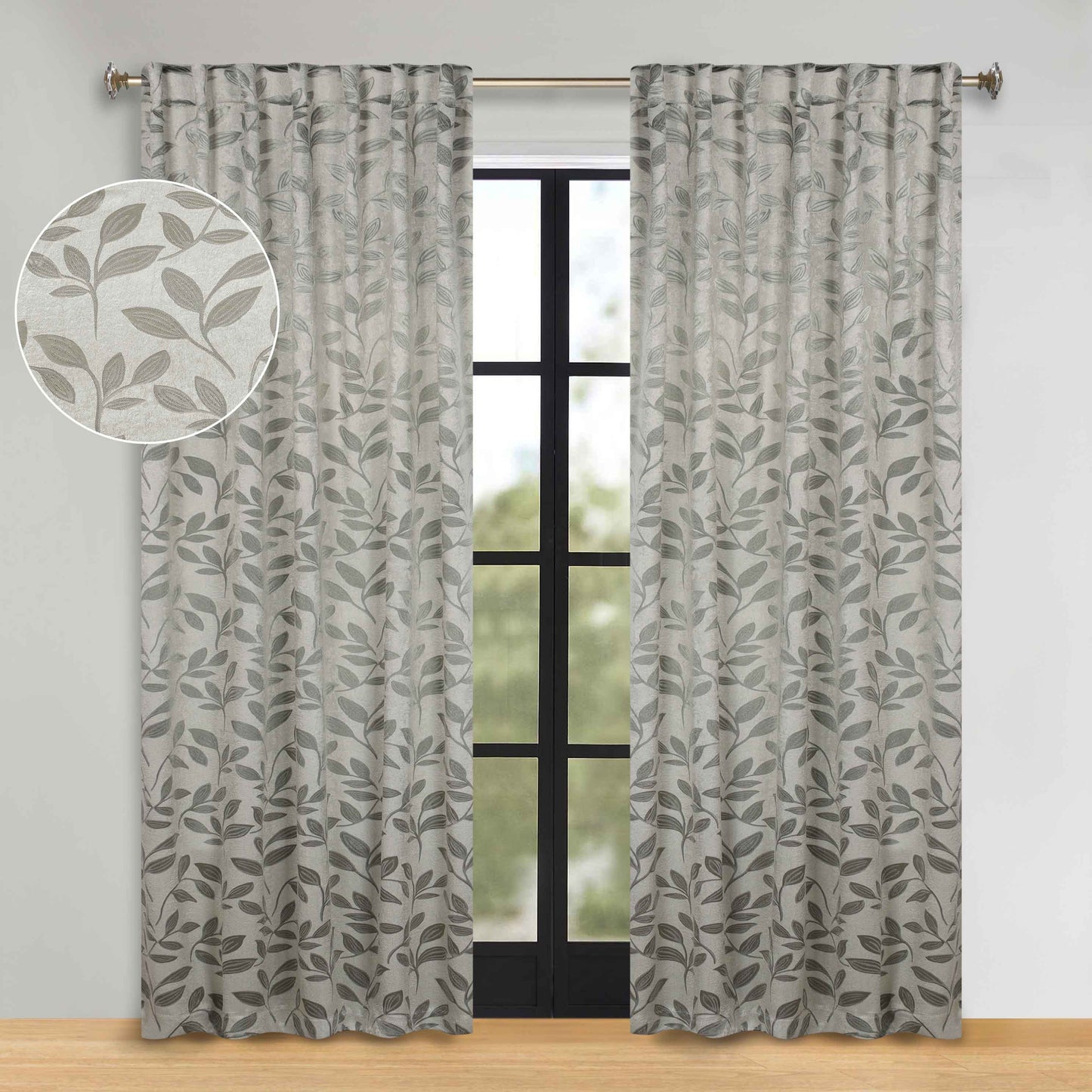 Leaves Room Darkening Back Tabs Blackout Curtain Panels. Set of 2