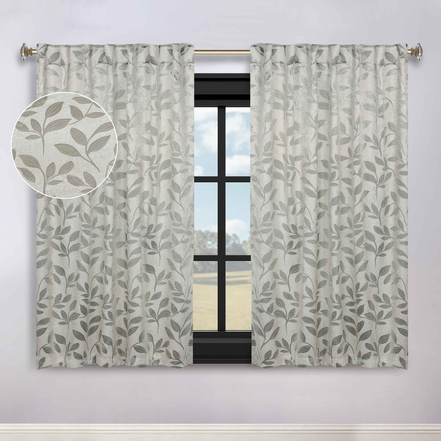 Leaves Room Darkening Back Tabs Blackout Curtain Panels. Set of 2