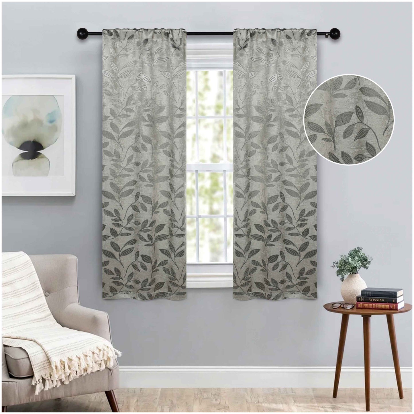 Leaves Room Darkening Washable Blackout Curtain Panels. Set of 2