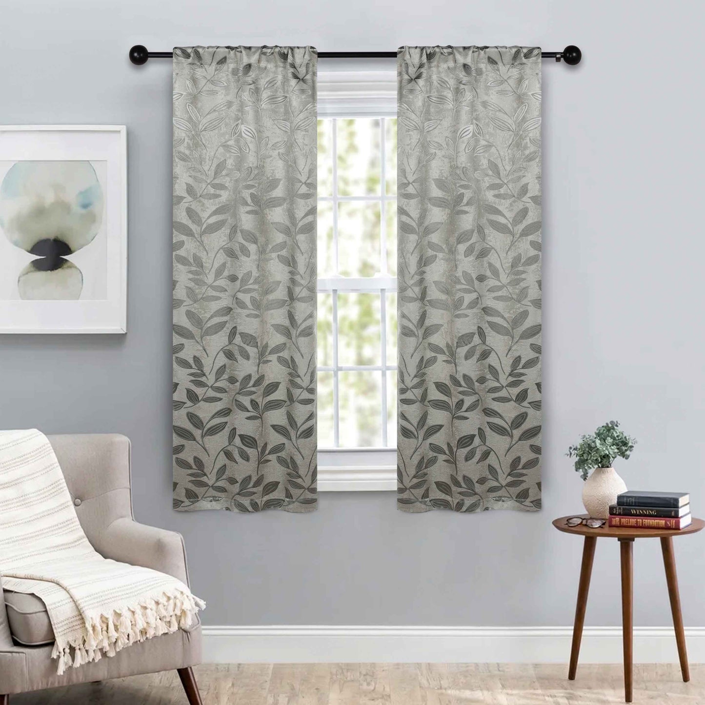 Leaves Room Darkening Washable Blackout Curtain Panels. Set of 2
