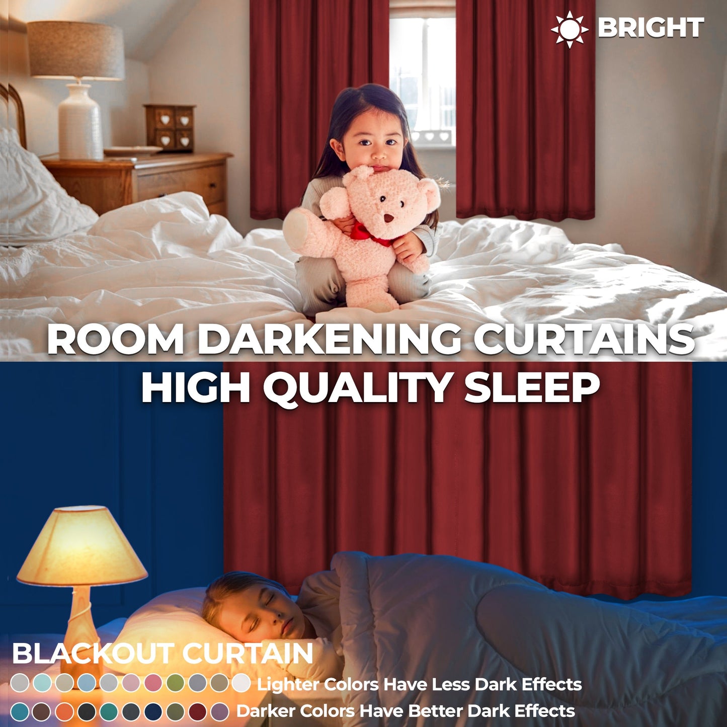 Solid Room Darkening Rod Pocket Blackout Curtain Panels. Set of 2