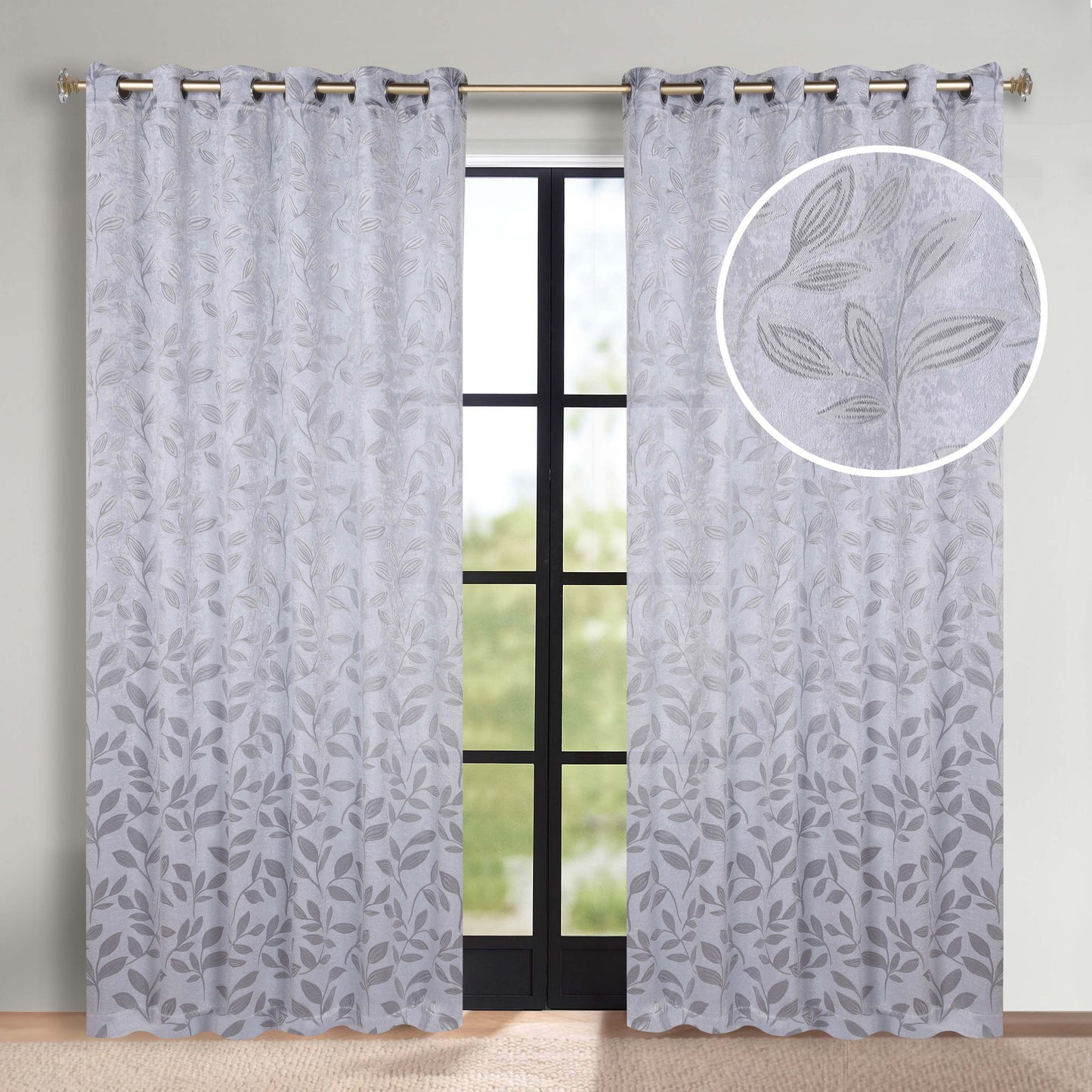 Leaves Room Darkening Grommet Blackout Curtain Panels. Set of 2