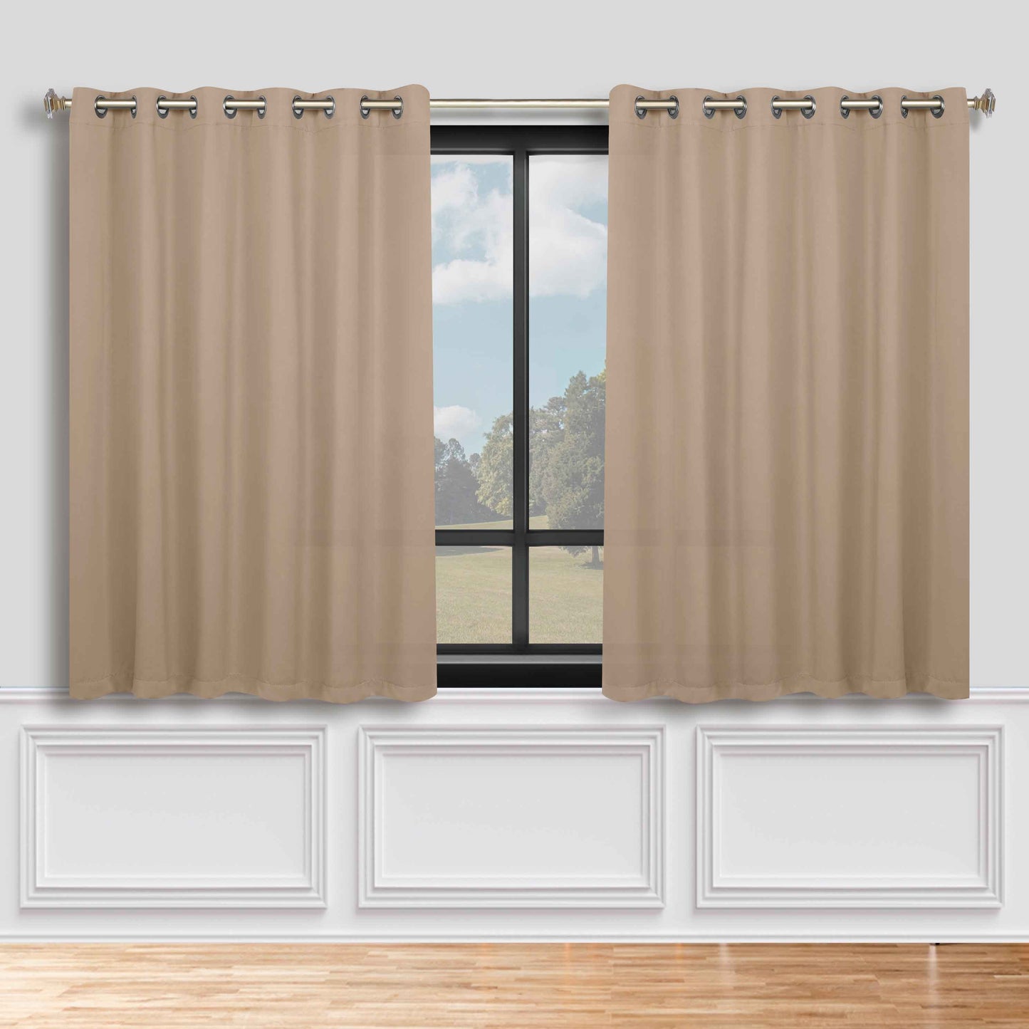 Classic Modern Solid Room Darkening Blackout Curtain Panels. Set of 2