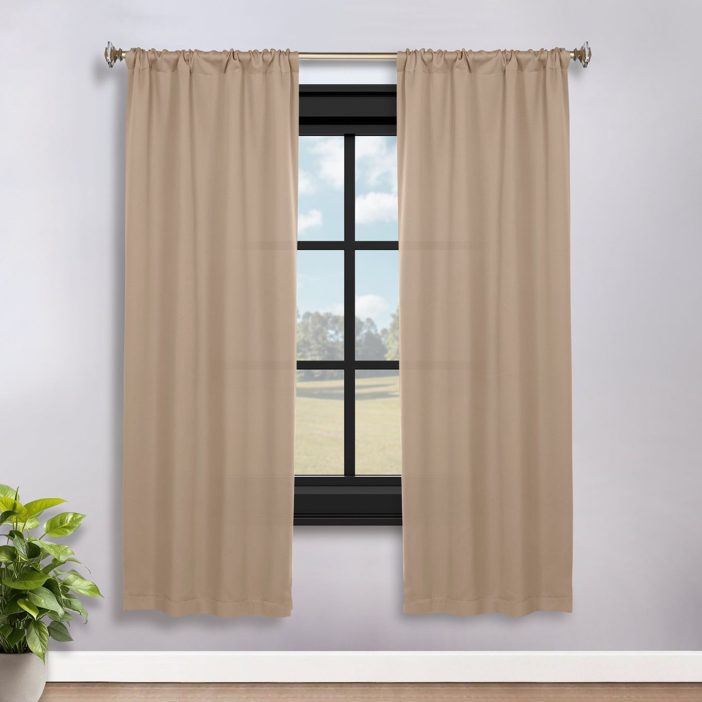 Solid Room Darkening Rod Pocket Blackout Curtain Panels. Set of 2
