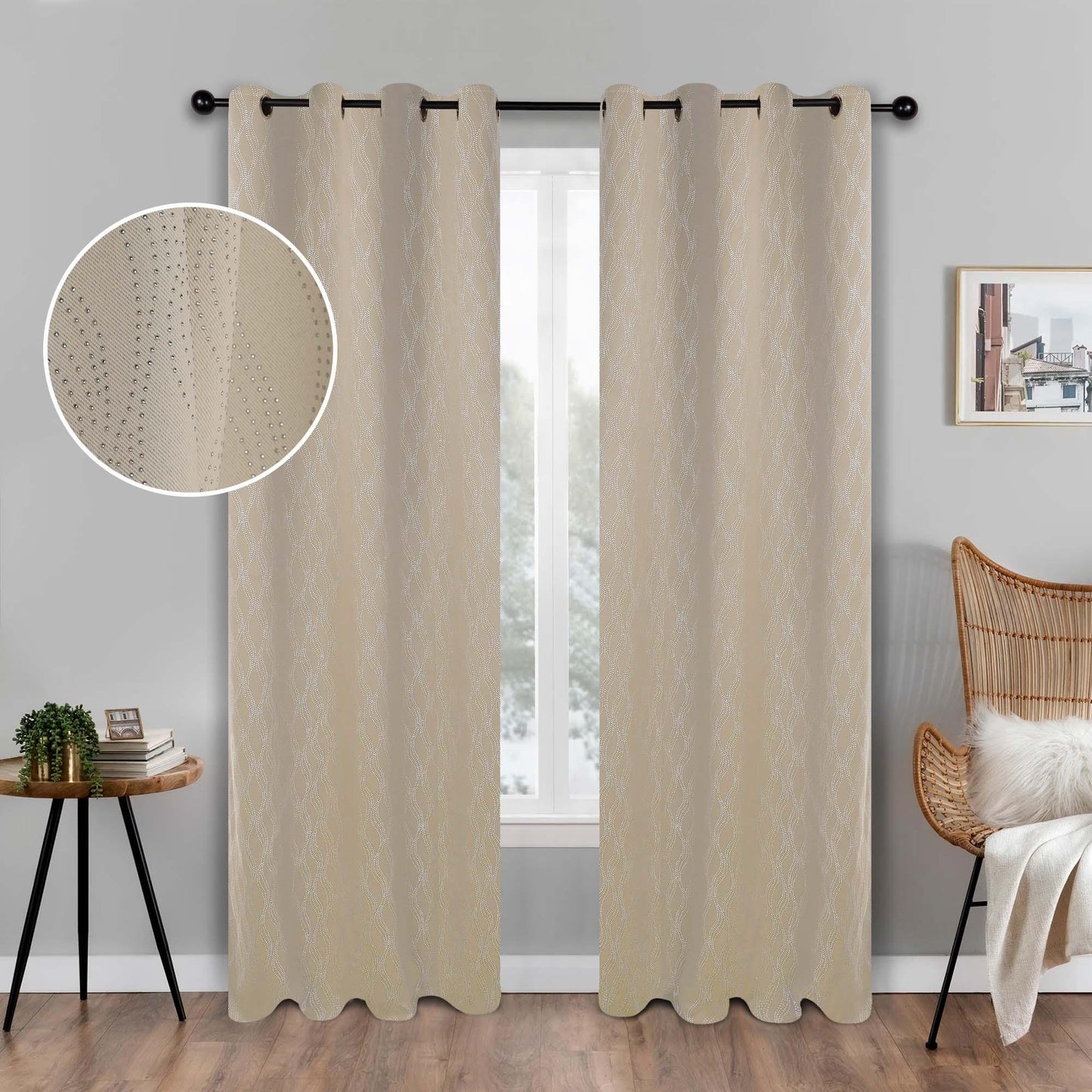 Zuri Textured Waves Room Darkening Blackout Curtains. Set of 2