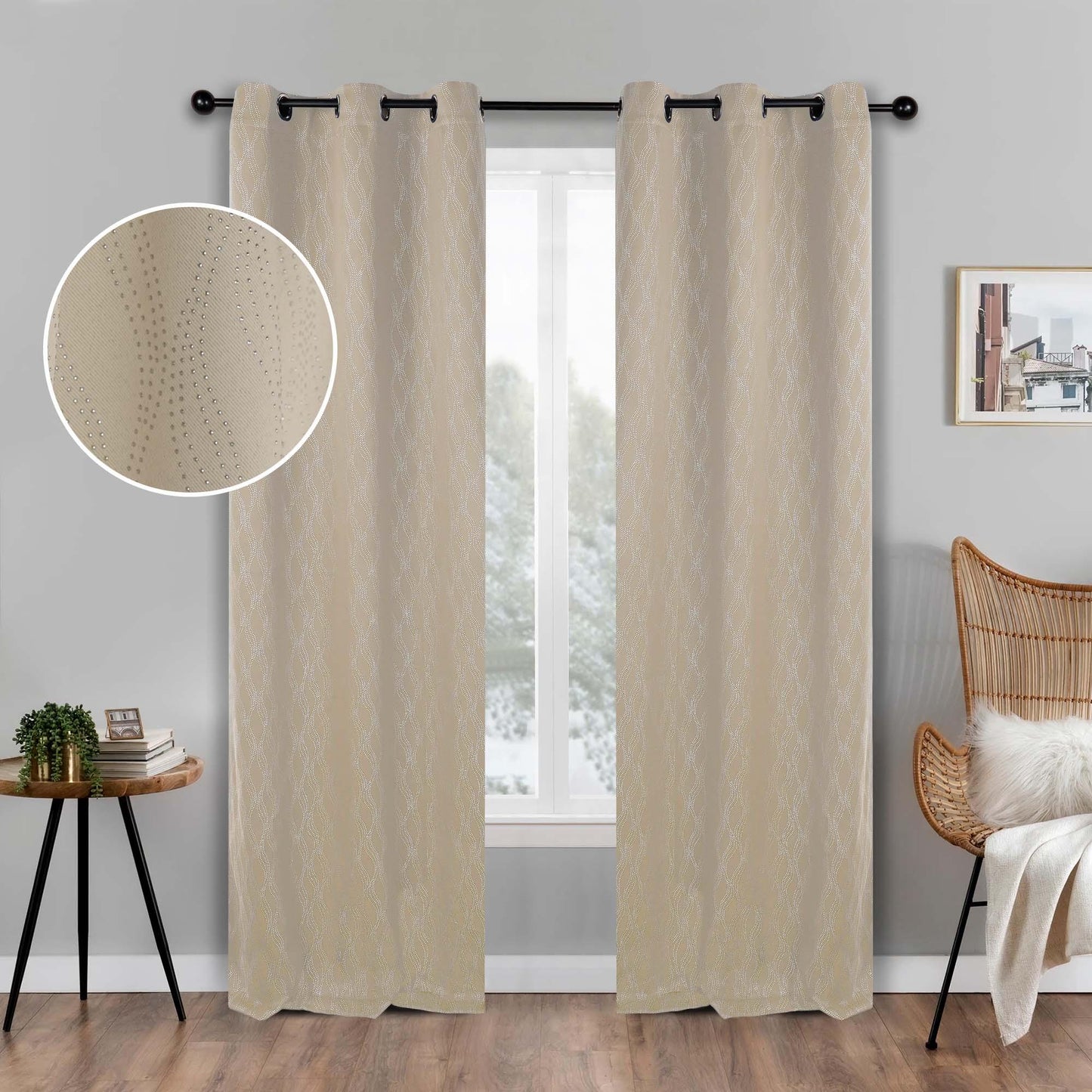 Zuri Textured Waves Room Darkening Blackout Curtains. Set of 2