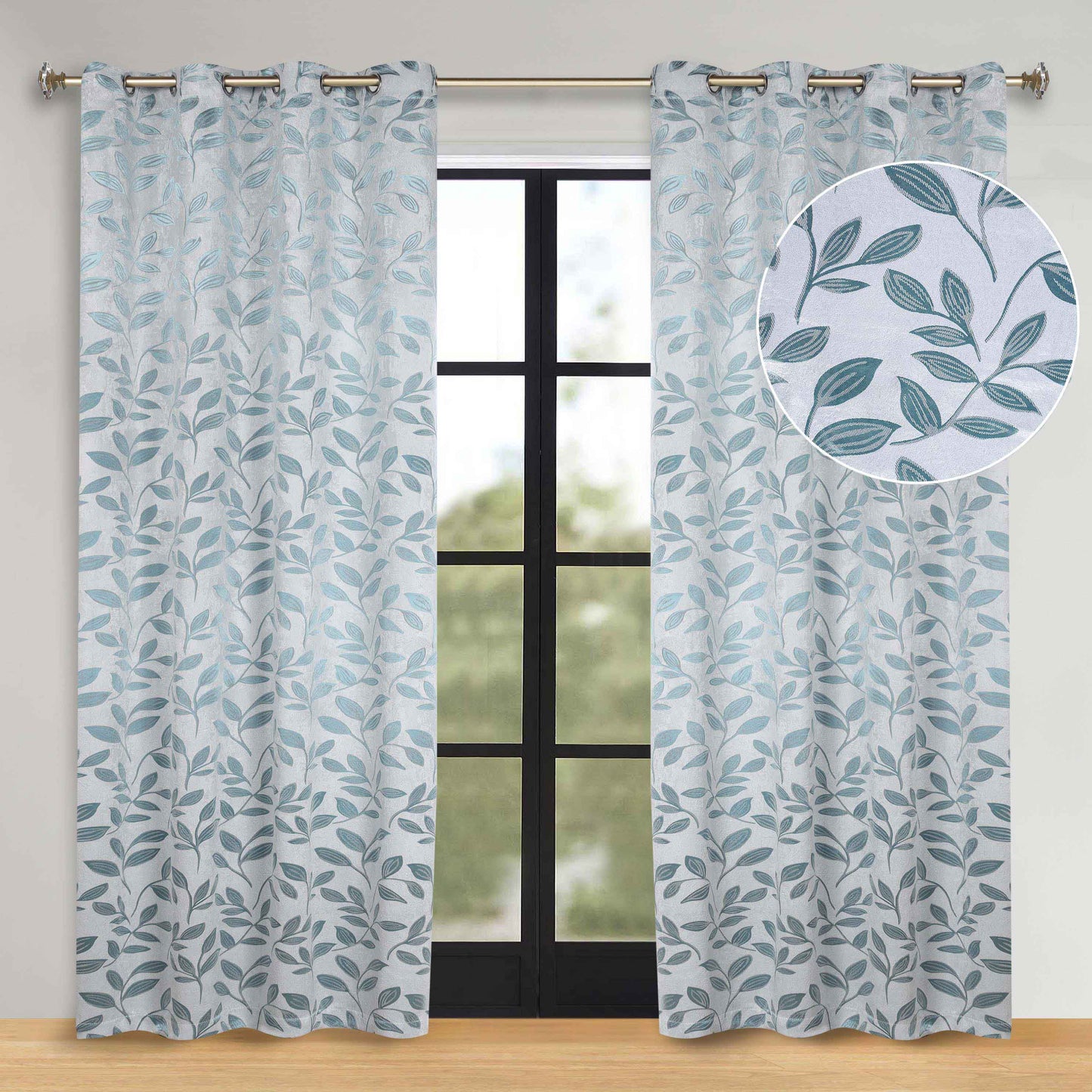 Leaves Room Darkening Washable Blackout Curtain Panels. Set of 2