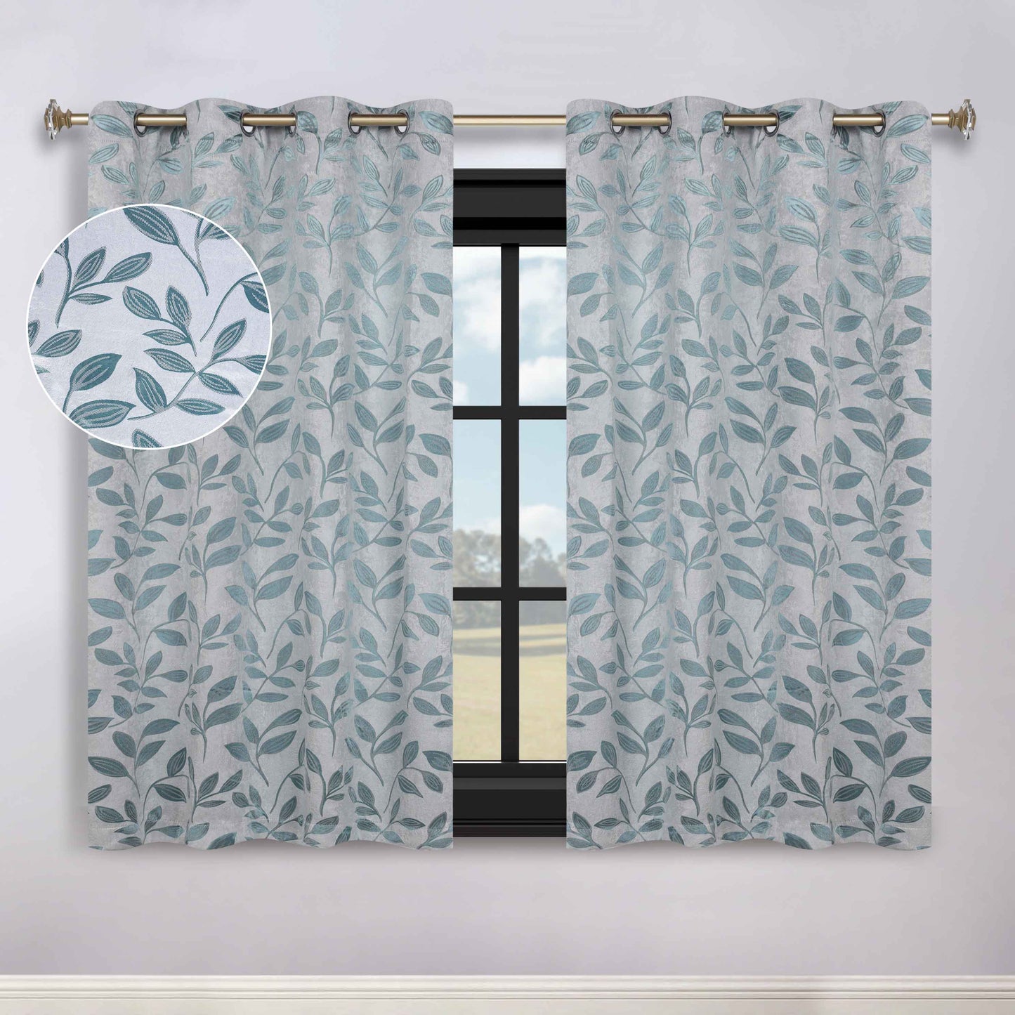 Leaves Room Darkening Washable Blackout Curtain Panels. Set of 2