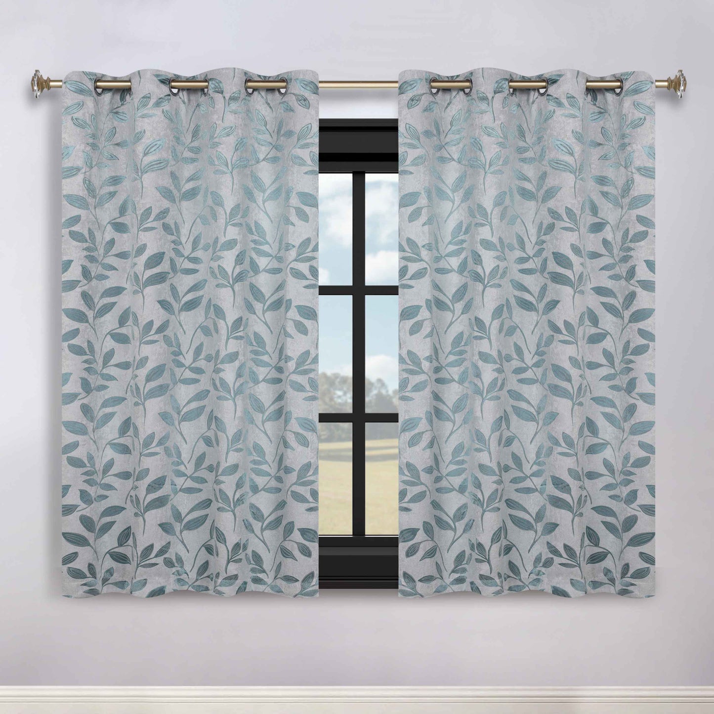 Leaves Room Darkening Washable Blackout Curtain Panels. Set of 2