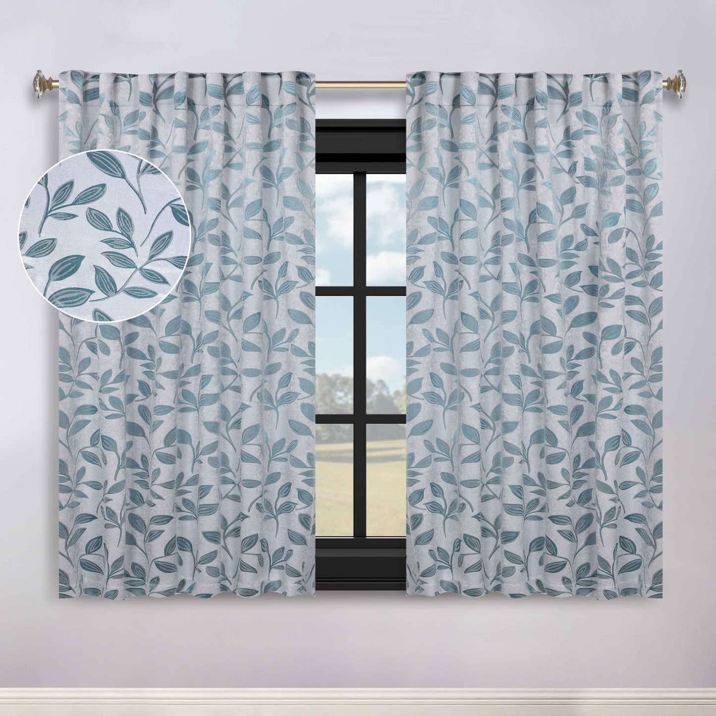 Leaves Room Darkening Back Tabs Blackout Curtain Panels. Set of 2