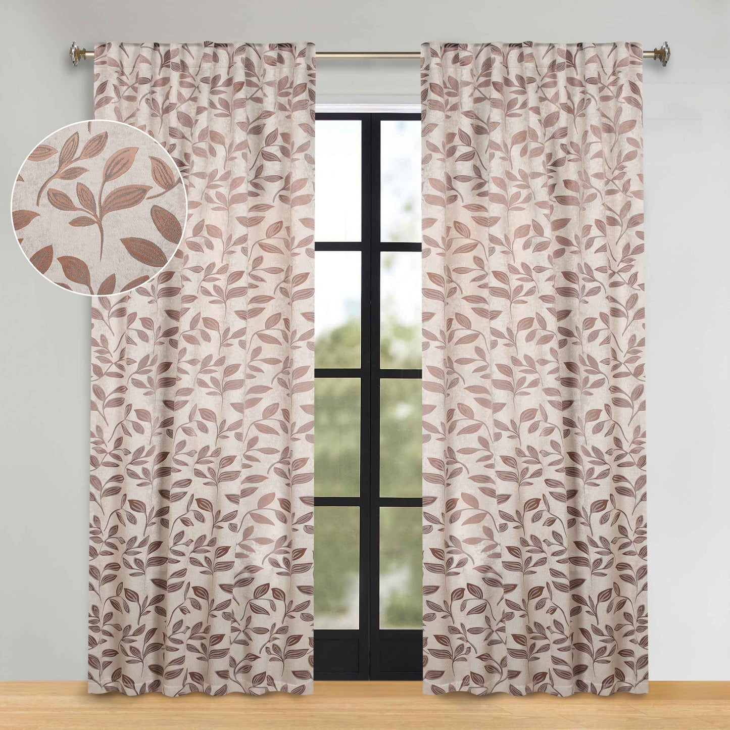 Leaves Room Darkening Back Tabs Blackout Curtain Panels. Set of 2