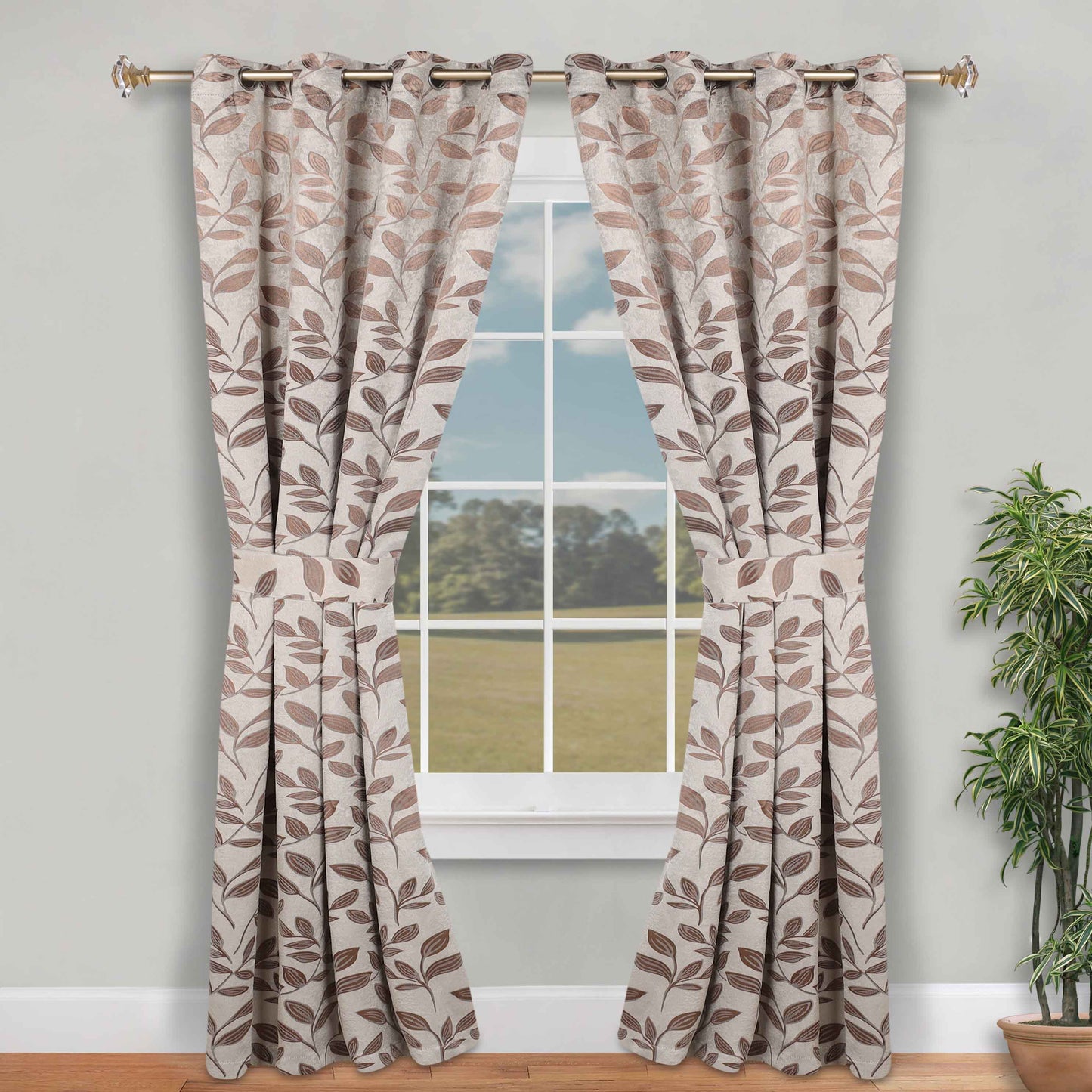 Leaves Room Darkening Washable Blackout Curtain Panels. Set of 2