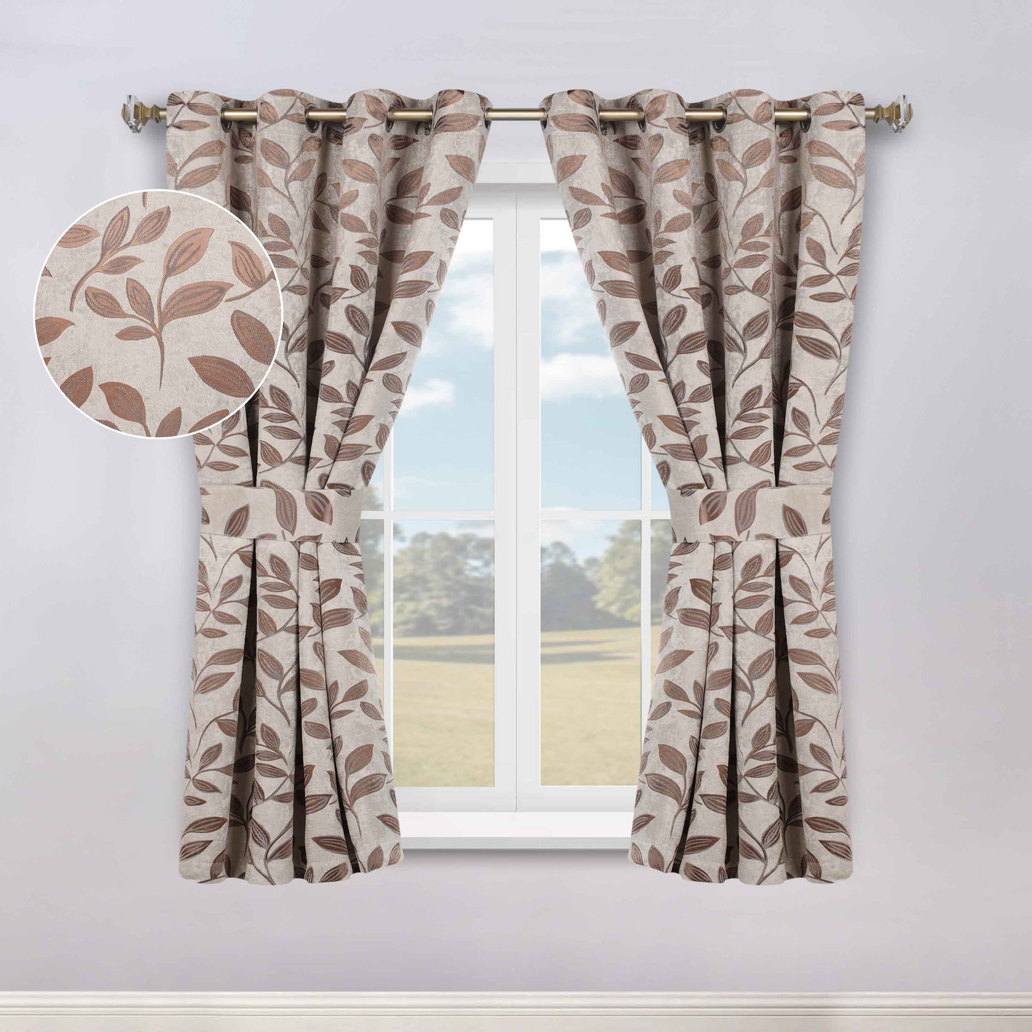 Leaves Room Darkening Washable Blackout Curtain Panels. Set of 2
