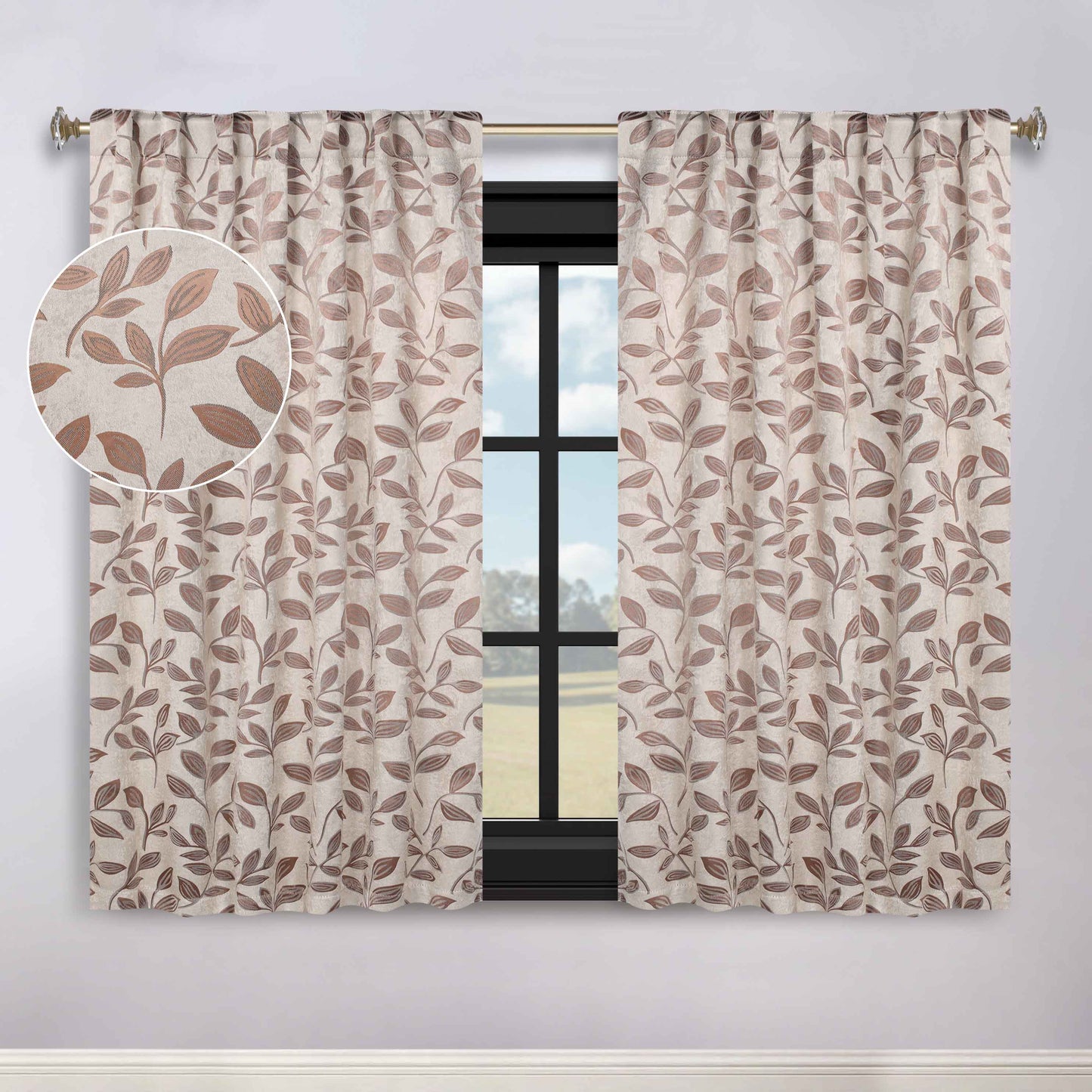 Leaves Room Darkening Back Tabs Blackout Curtain Panels. Set of 2