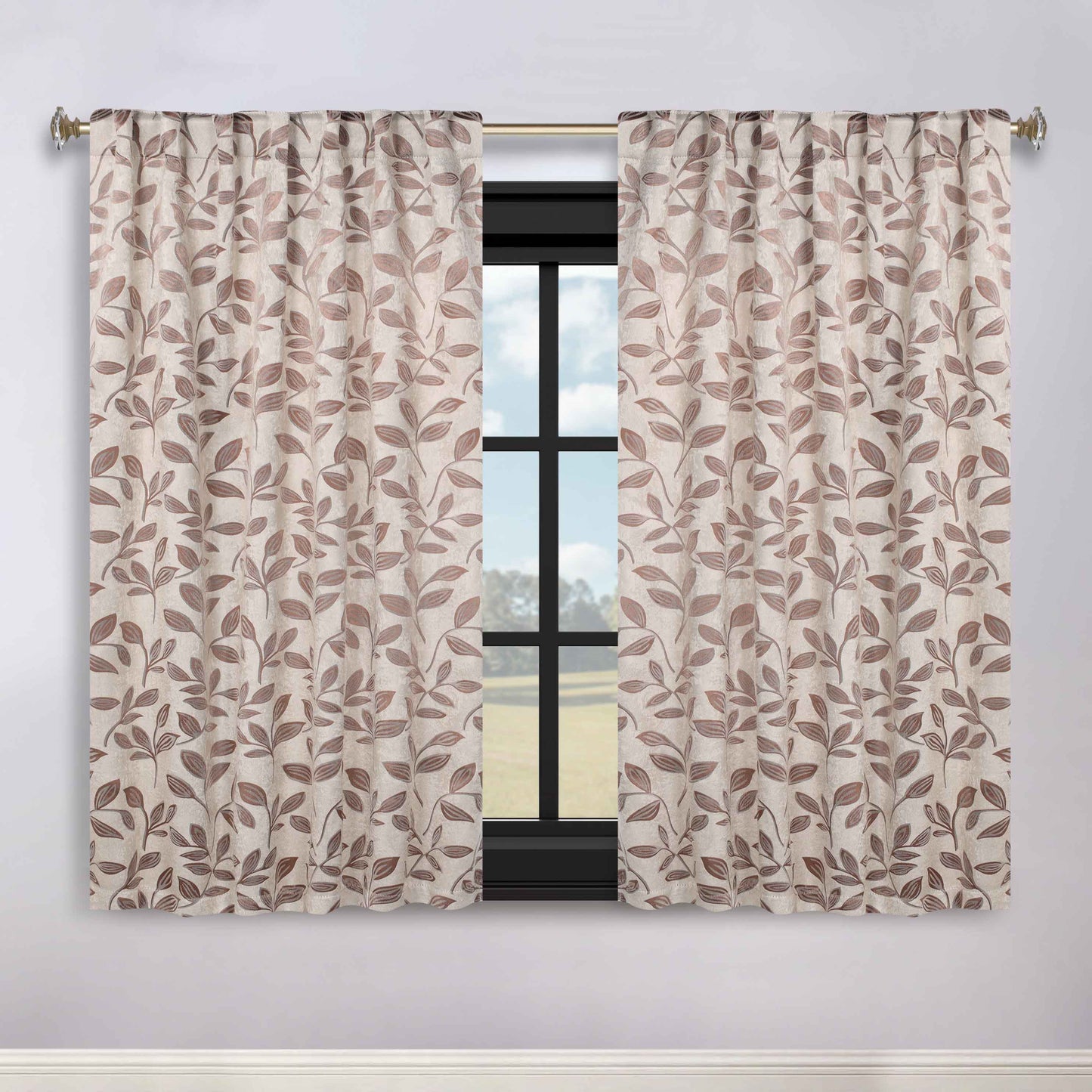 Leaves Room Darkening Back Tabs Blackout Curtain Panels. Set of 2