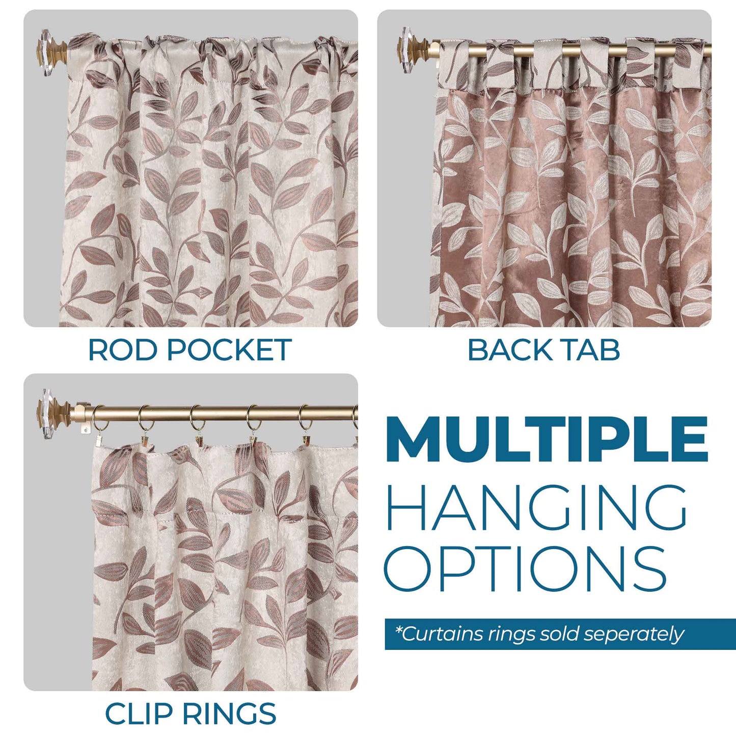 Leaves Room Darkening Back Tabs Blackout Curtain Panels. Set of 2