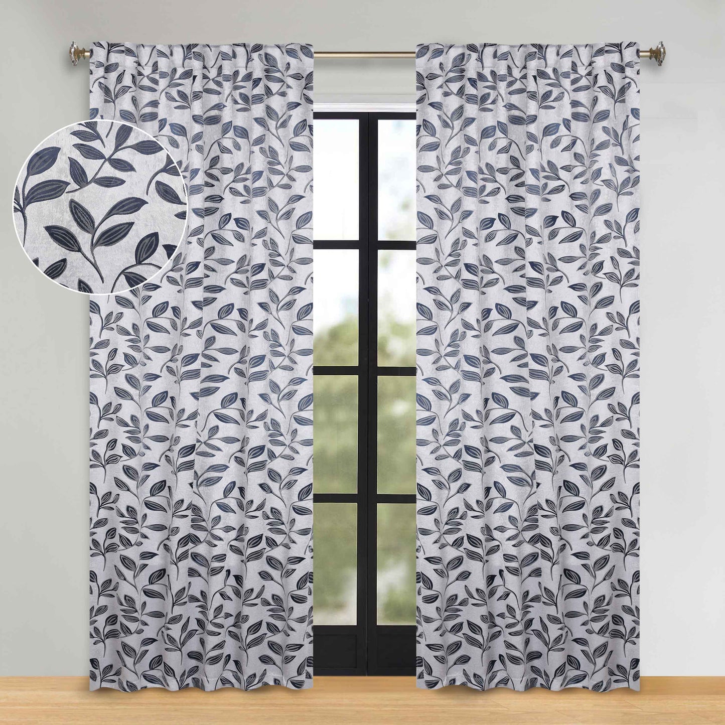 Leaves Room Darkening Back Tabs Blackout Curtain Panels. Set of 2