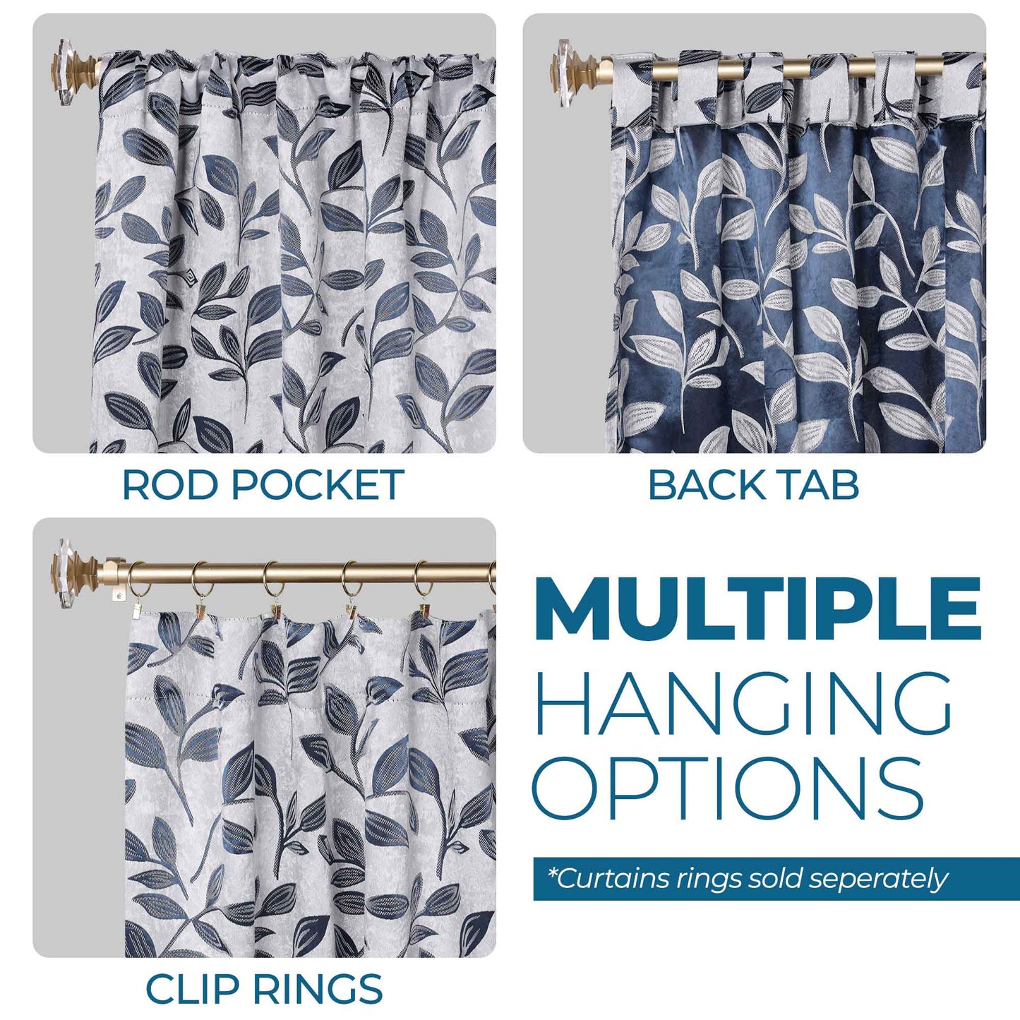 Leaves Room Darkening Back Tabs Blackout Curtain Panels. Set of 2