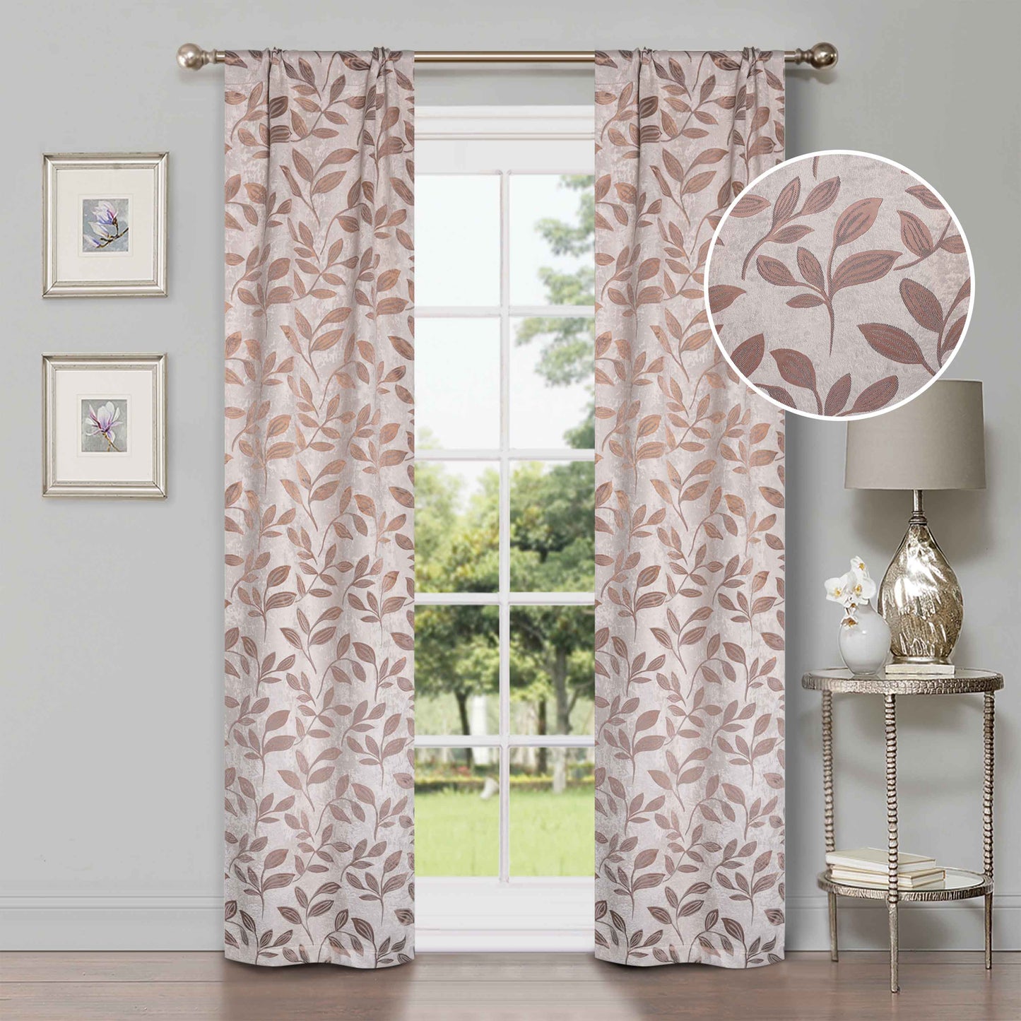 Leaves Room Darkening Washable Blackout Curtain Panels. Set of 2