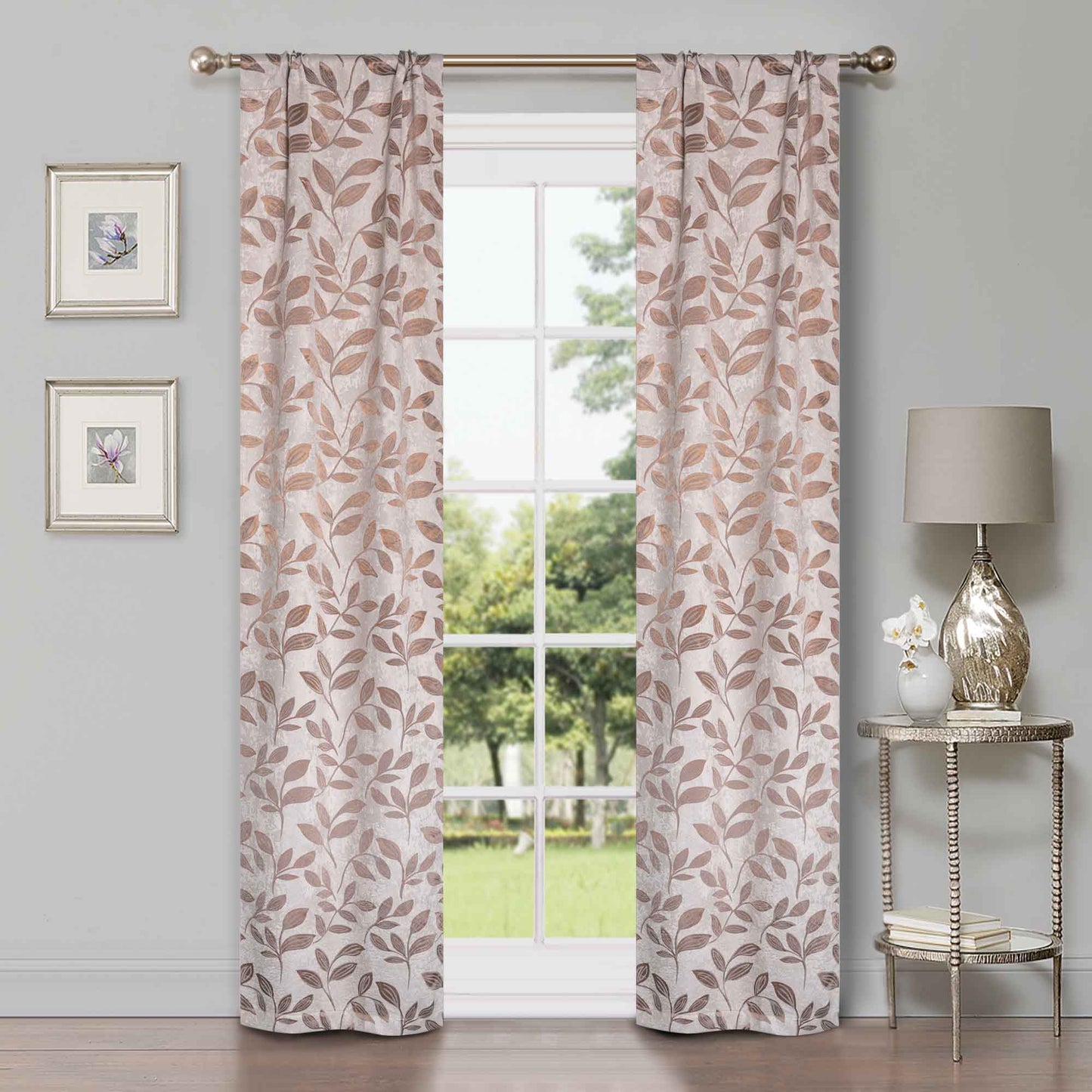 Leaves Room Darkening Washable Blackout Curtain Panels. Set of 2