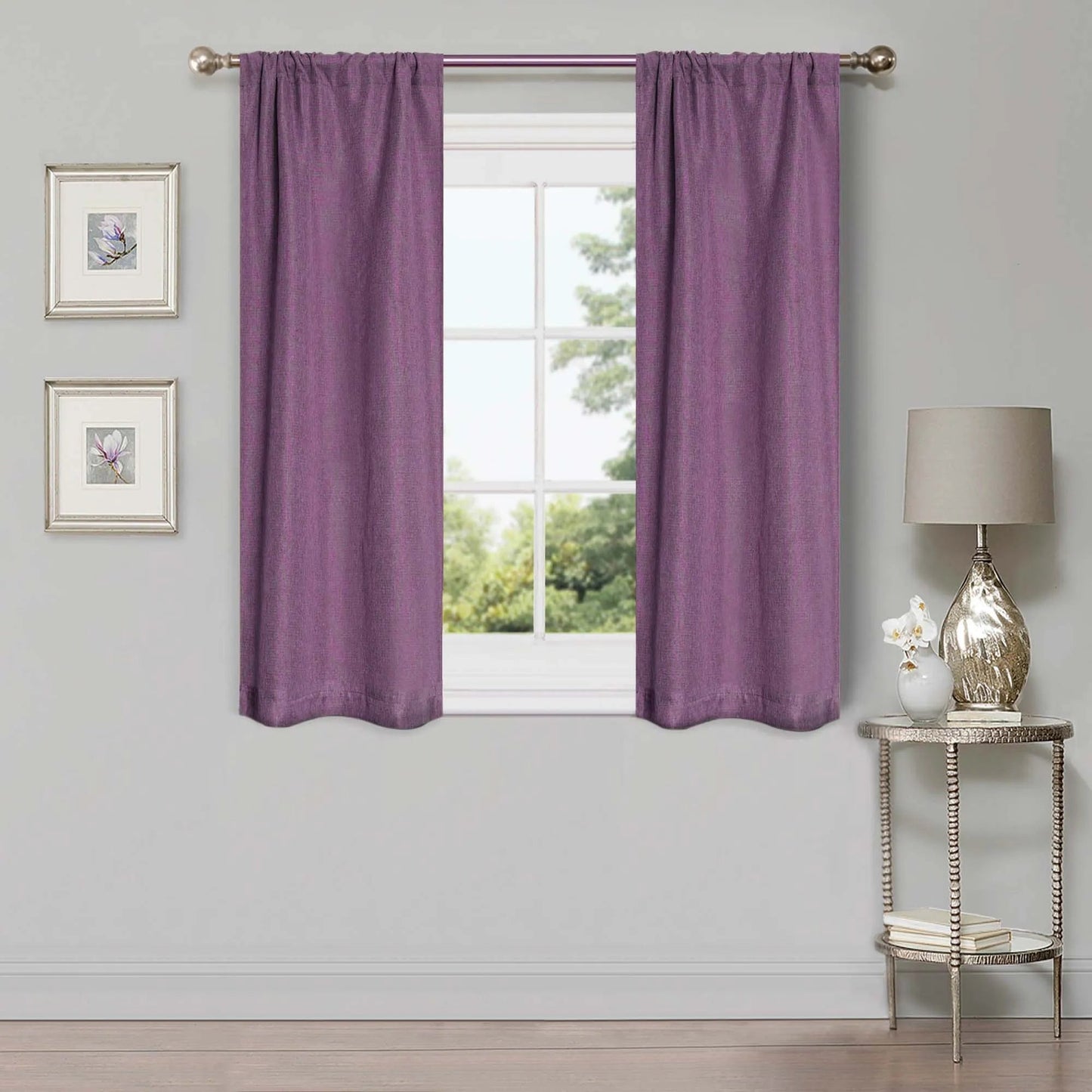 Linen Pattern Washable Room Darkening Blackout Curtains. Set of 2