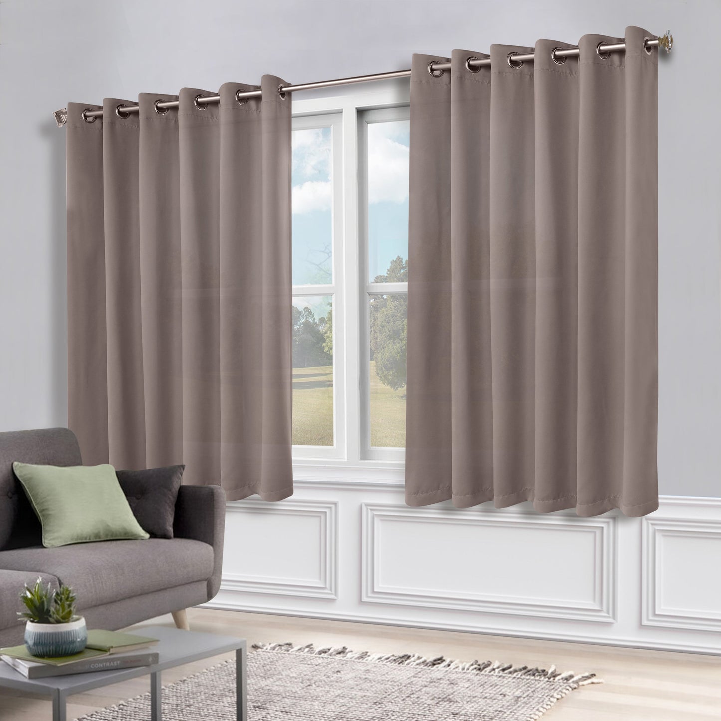 Classic Modern Solid Room Darkening Blackout Curtain Panels. Set of 2