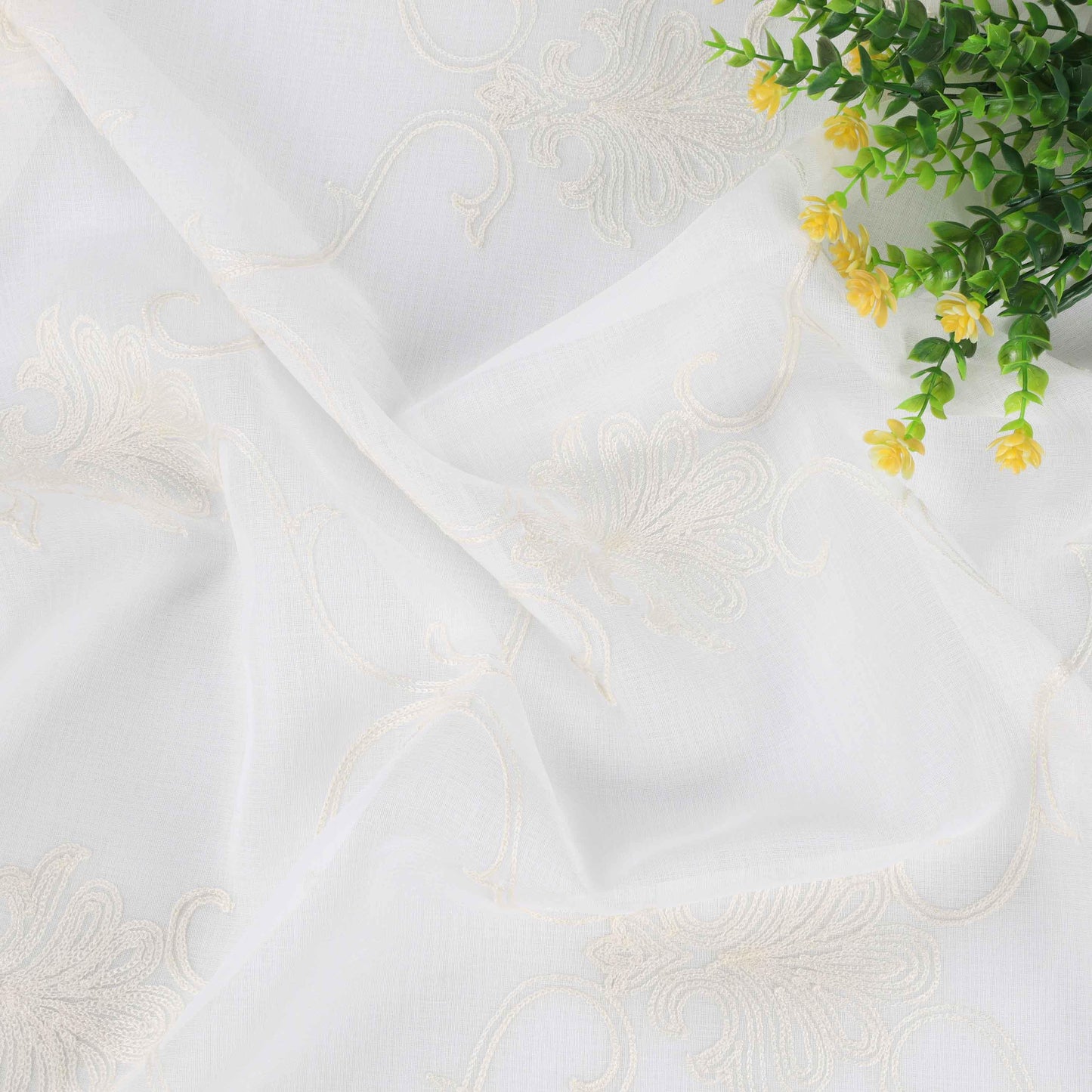 Embroidered Elegant Scroll Sheer Grommet Curtain Panel Set