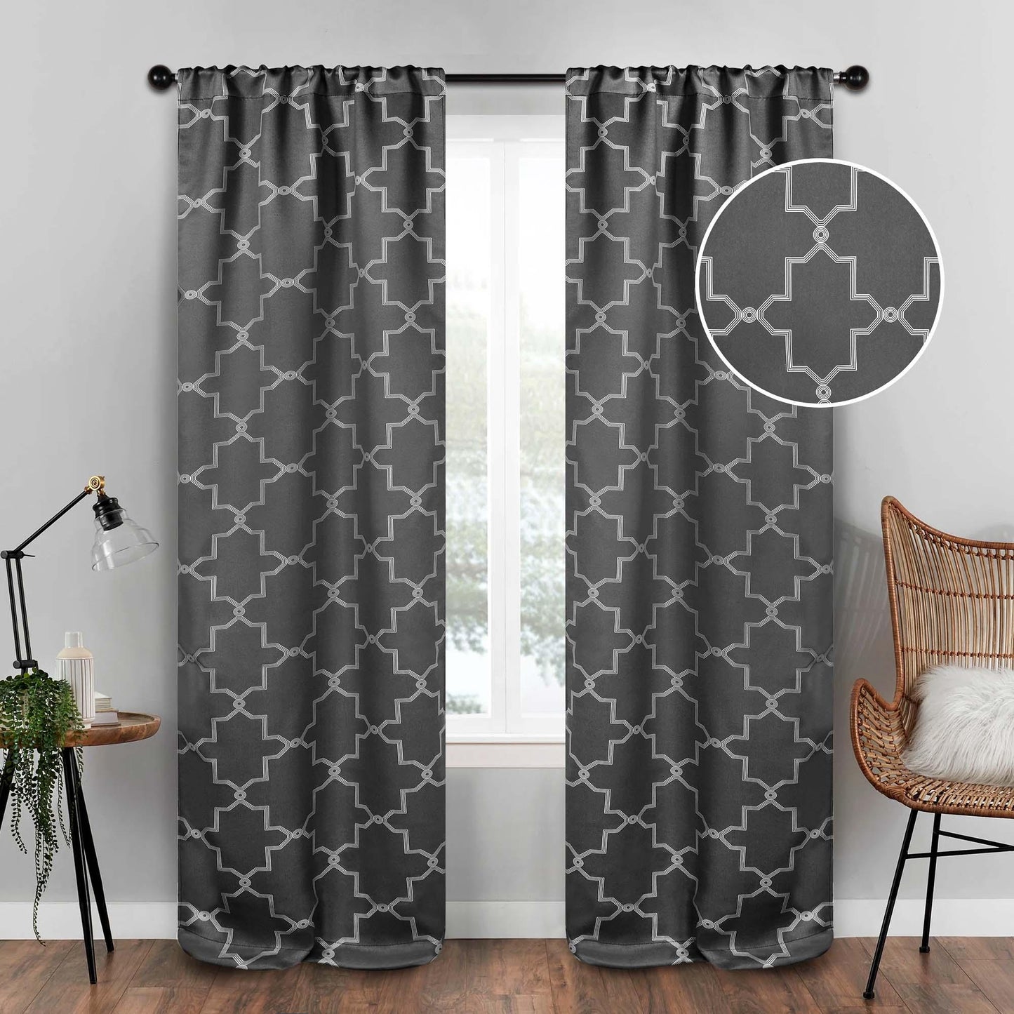 Imperial Trellis Washable Room Darkening Blackout Curtains. Set of 2