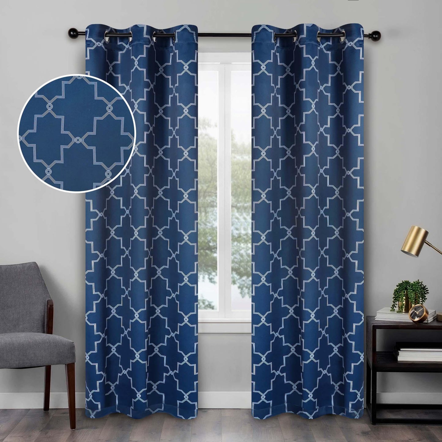 Imperial Trellis Washable Room Darkening Blackout Curtains. Set of 2