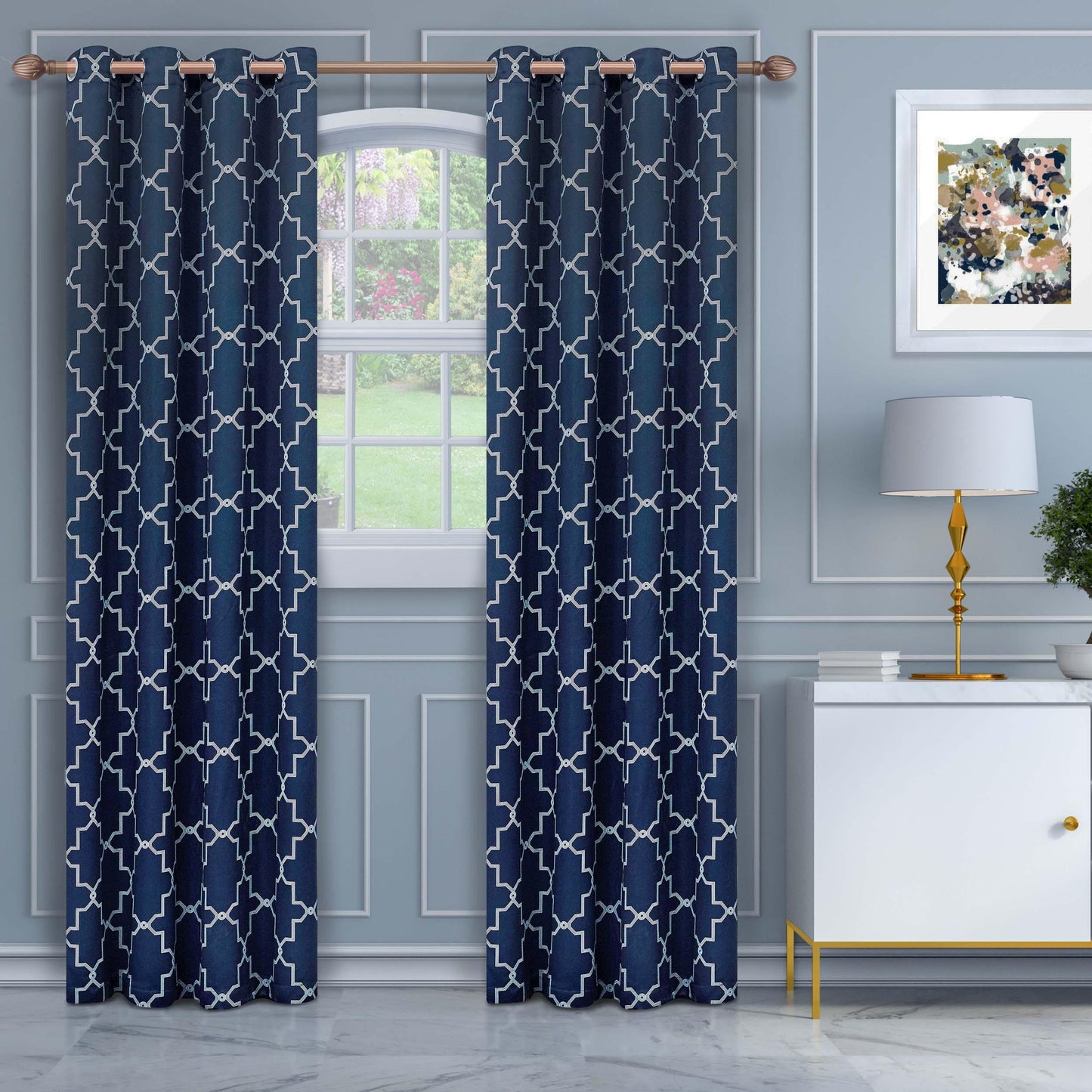 Imperial Trellis Washable Room Darkening Blackout Curtains. Set of 2