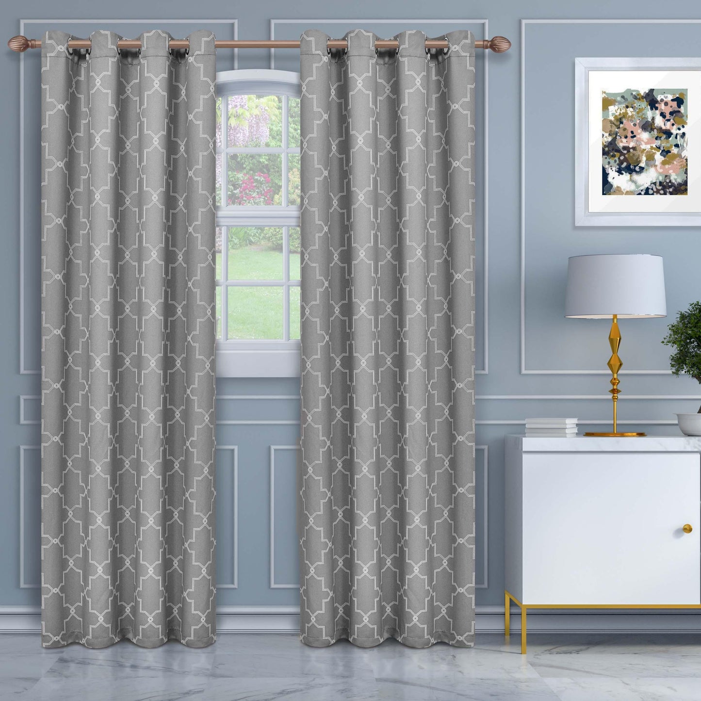 Imperial Trellis Washable Room Darkening Blackout Curtains. Set of 2
