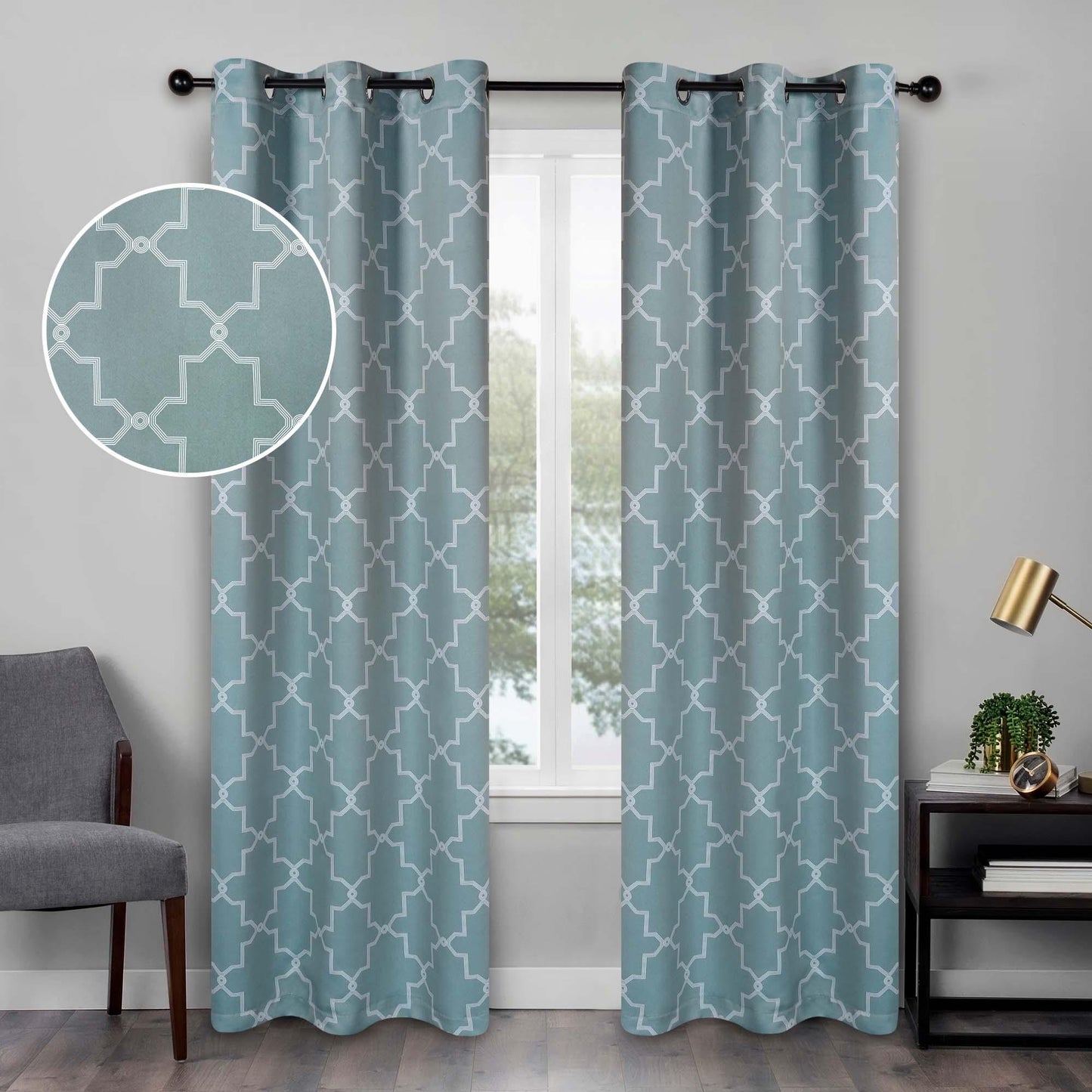 Imperial Trellis Washable Room Darkening Blackout Curtains. Set of 2