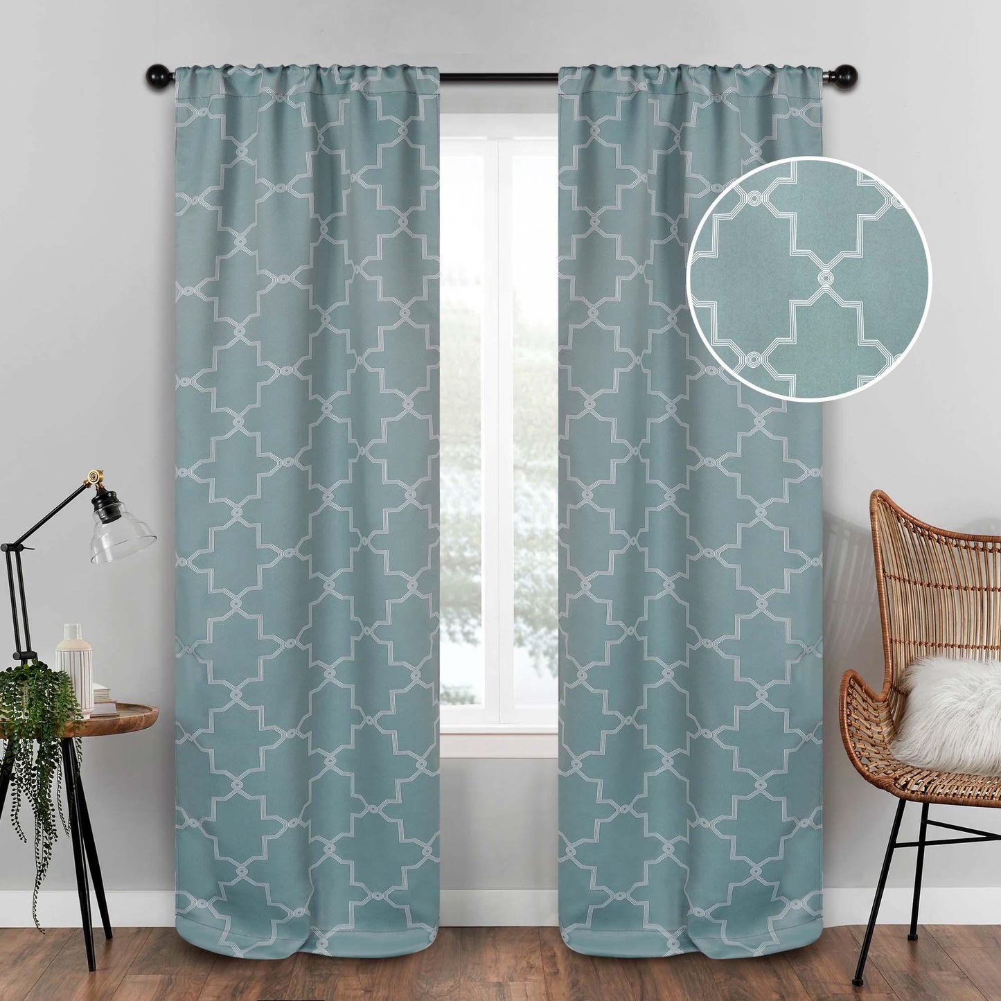 Imperial Trellis Washable Room Darkening Blackout Curtains. Set of 2