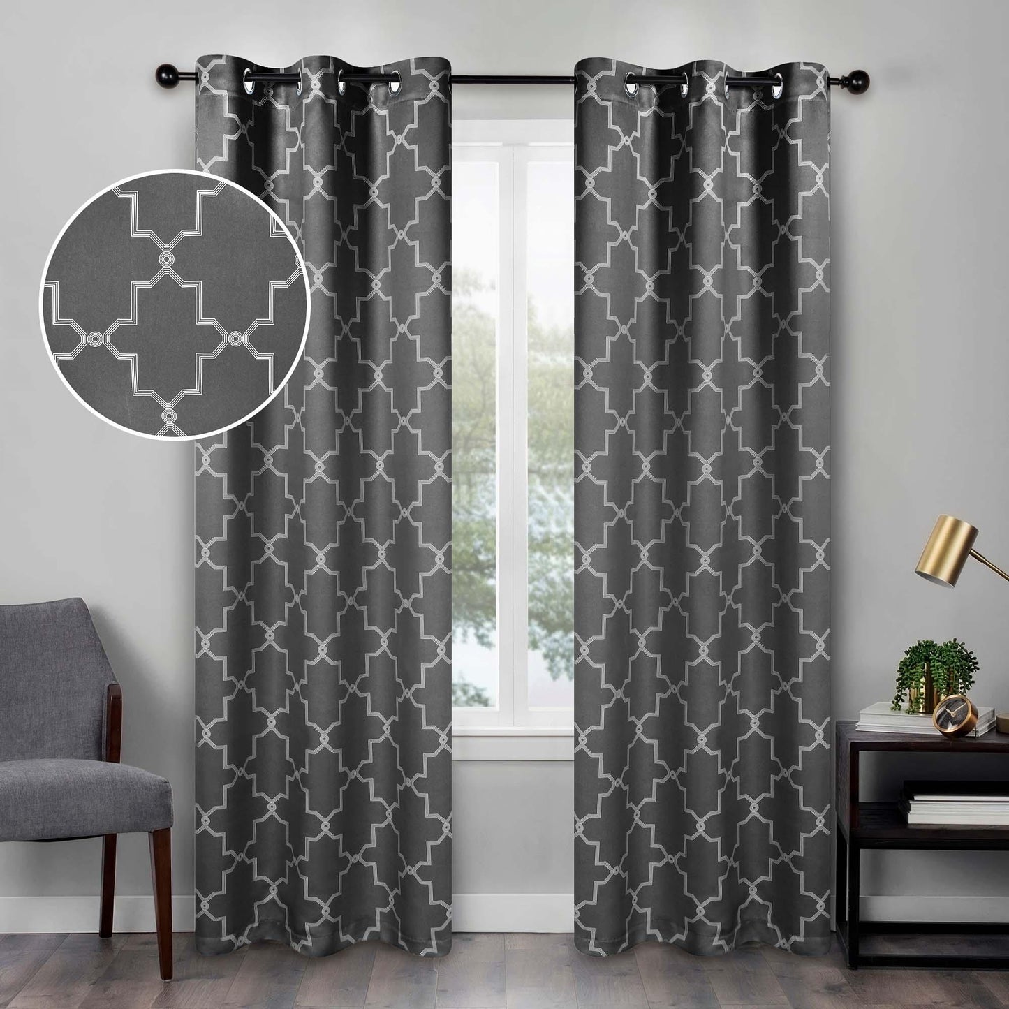 Imperial Trellis Washable Room Darkening Blackout Curtains. Set of 2