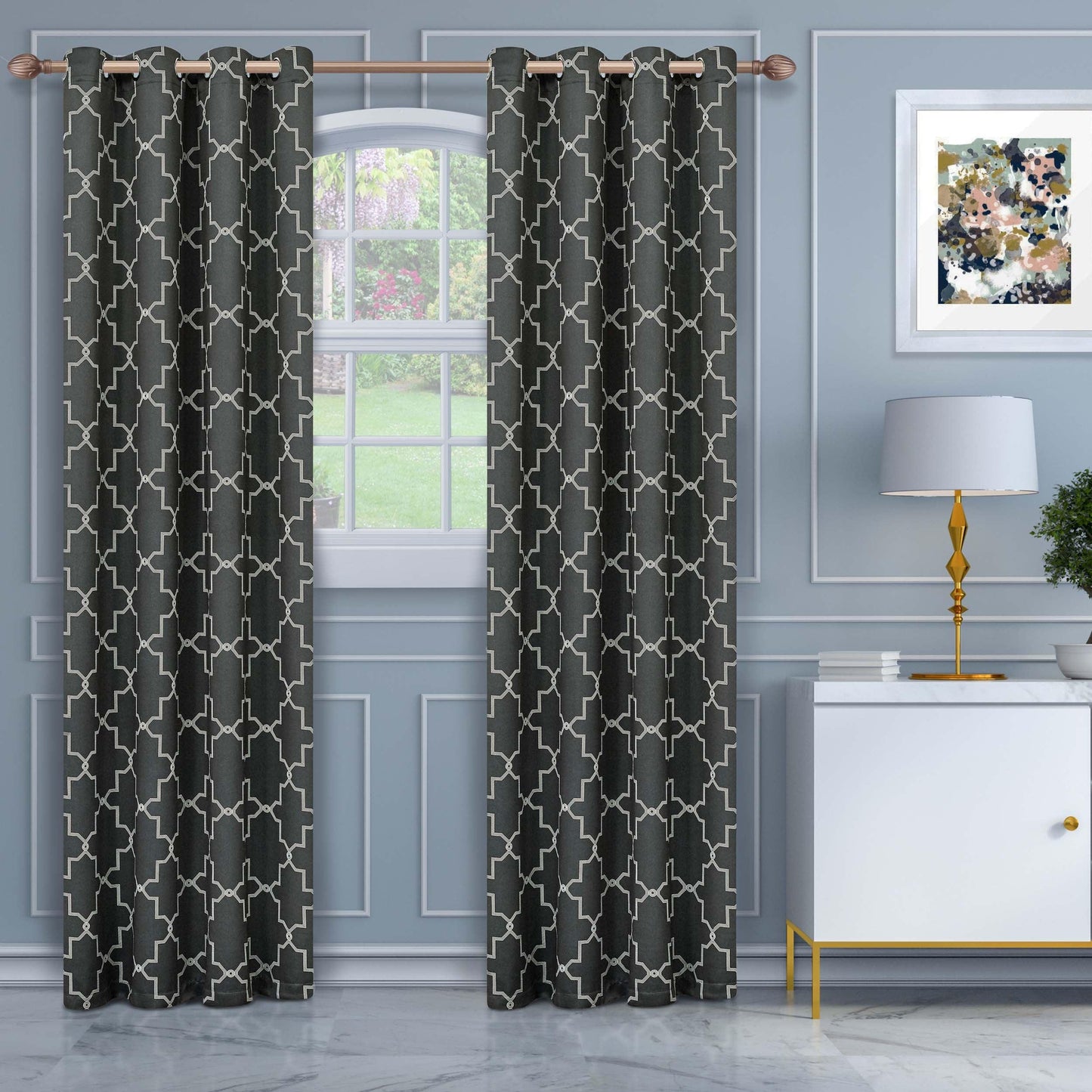 Imperial Trellis Washable Room Darkening Blackout Curtains. Set of 2