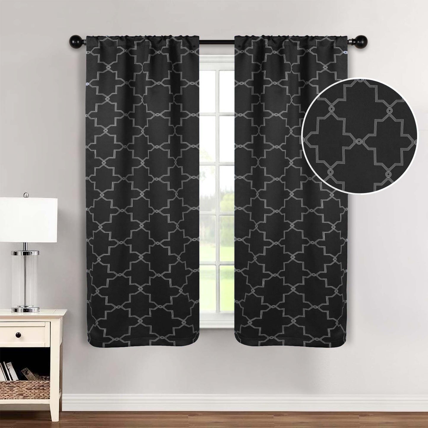 Imperial Trellis Washable Room Darkening Blackout Curtains. Set of 2