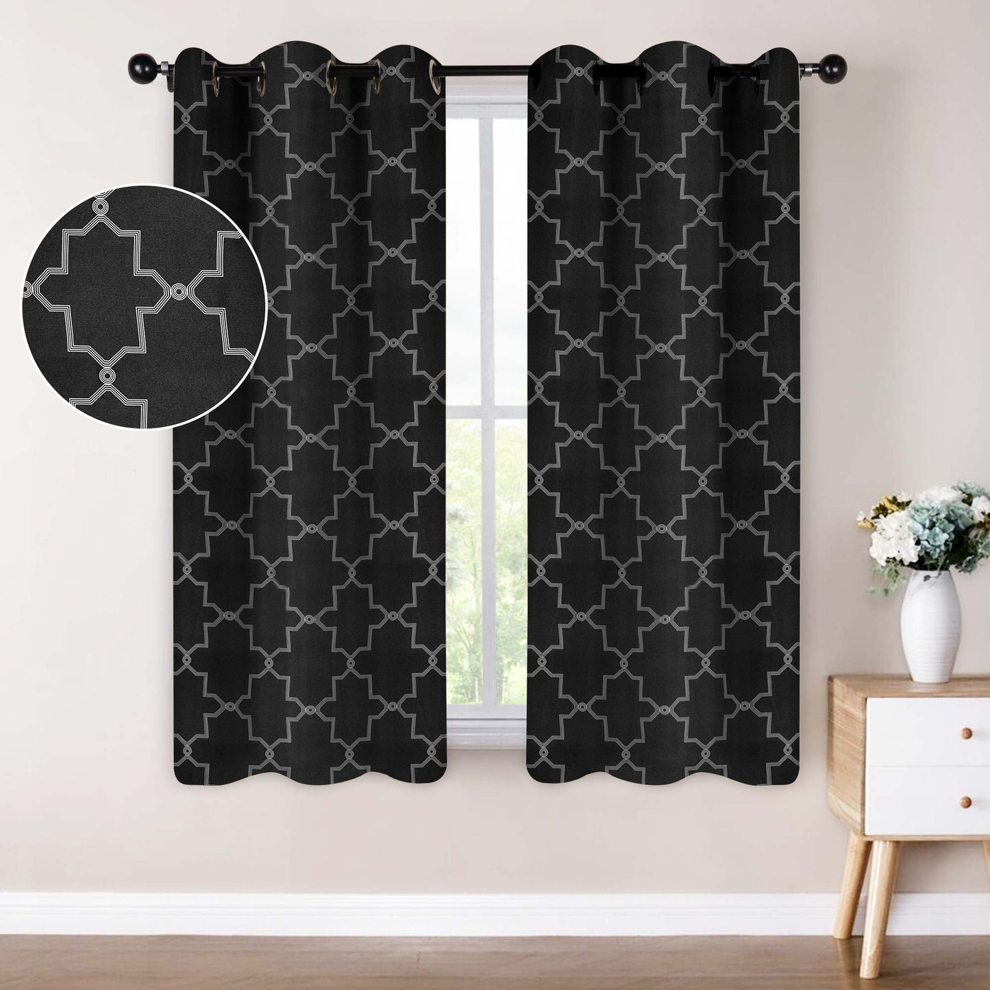 Imperial Trellis Washable Room Darkening Blackout Curtains. Set of 2