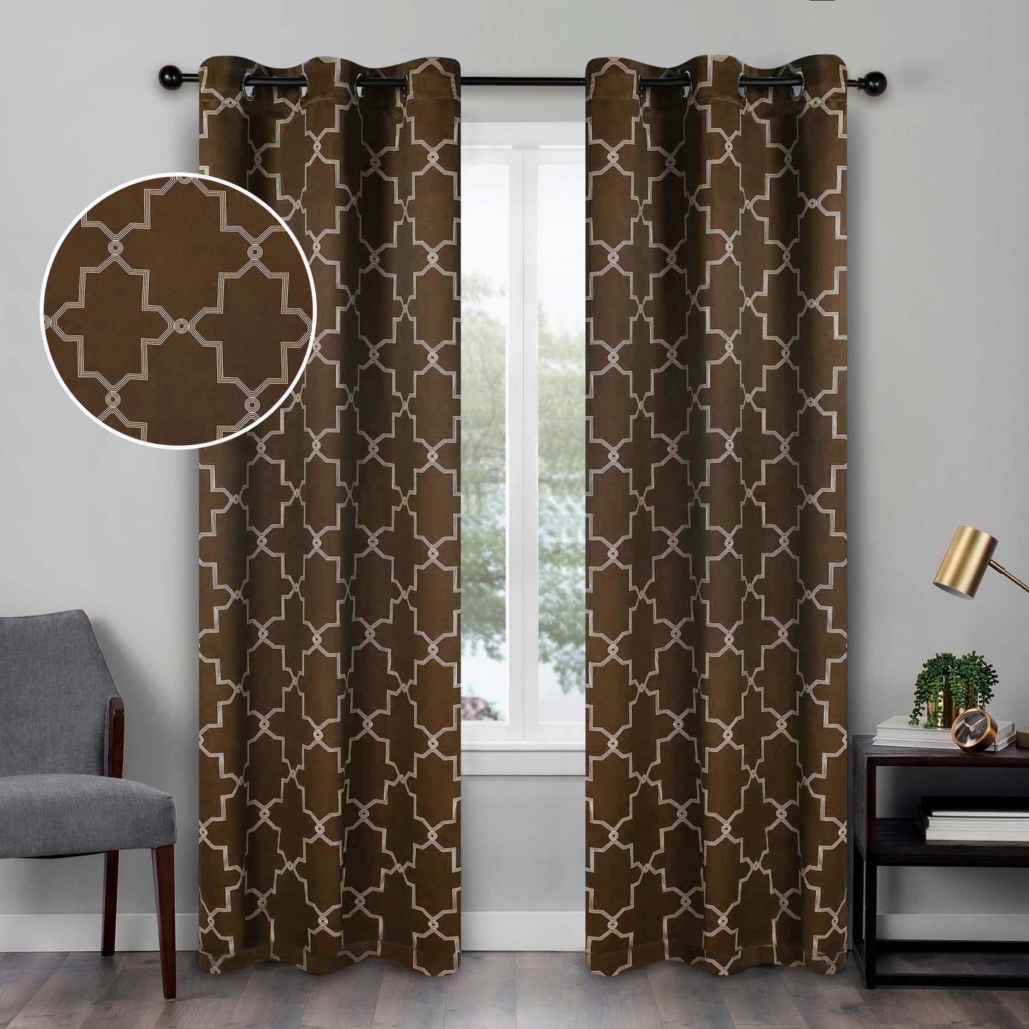 Imperial Trellis Washable Room Darkening Blackout Curtains. Set of 2