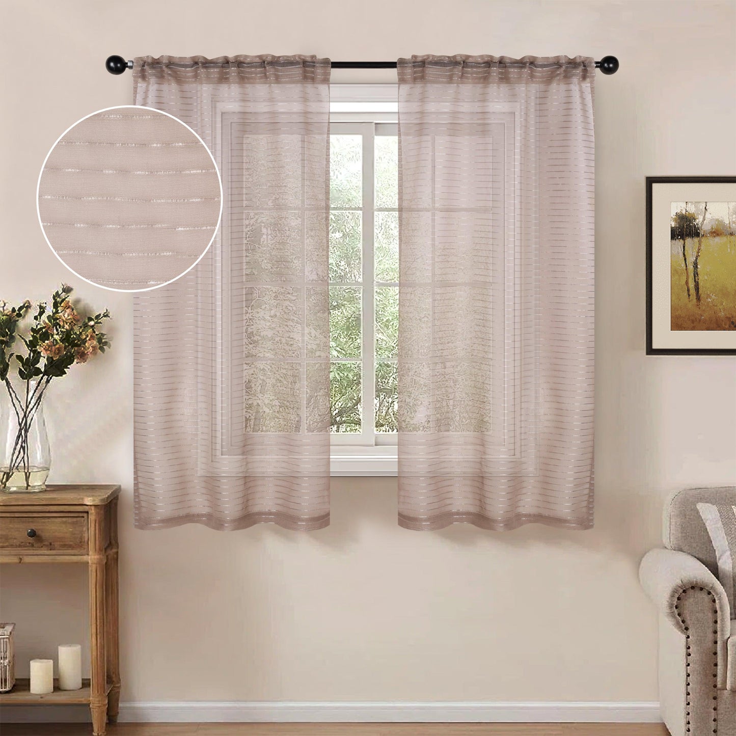 Jackson Striped Sheer Window Curtain Panels. Set of 2