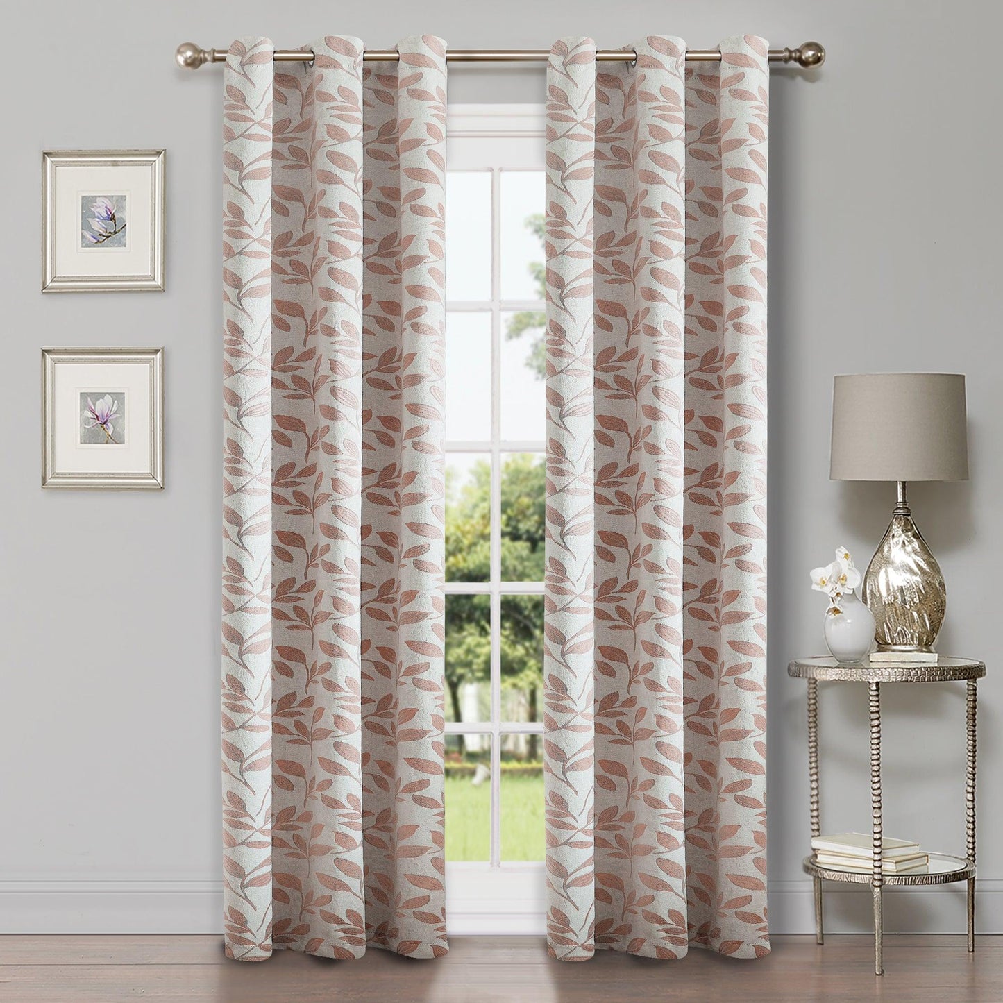 Leaves Machine Washable Room Darkening Blackout Curtains. Set of 2
