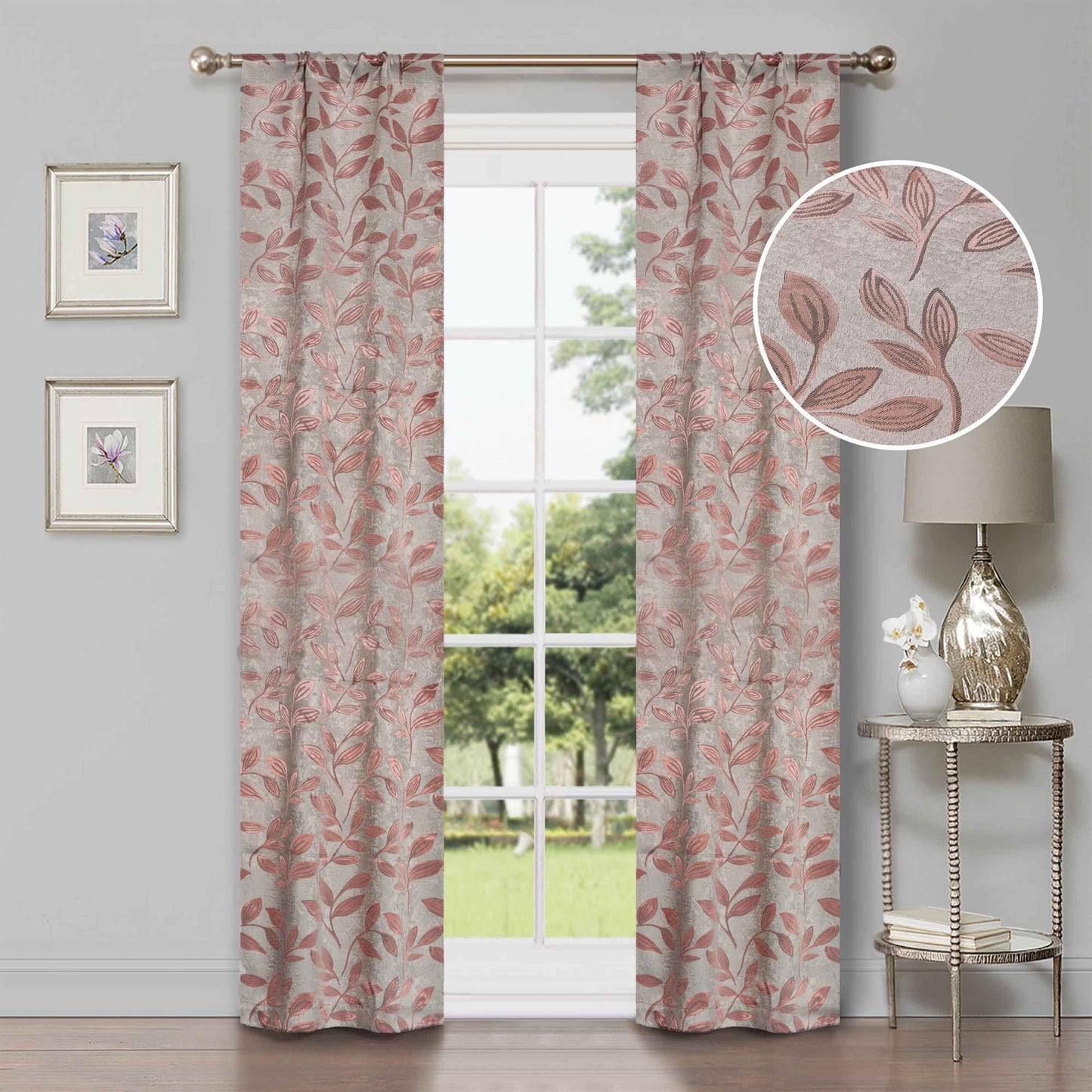 Leaves Machine Washable Room Darkening Blackout Curtains. Set of 2
