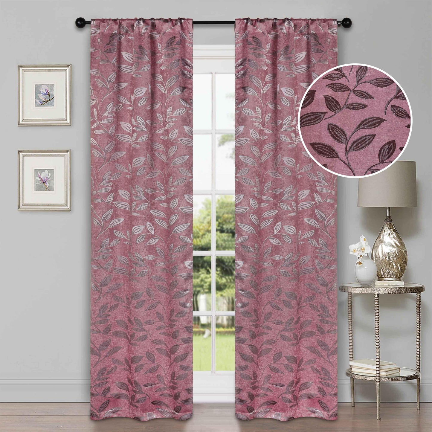 Leaves Machine Washable Room Darkening Blackout Curtains. Set of 2