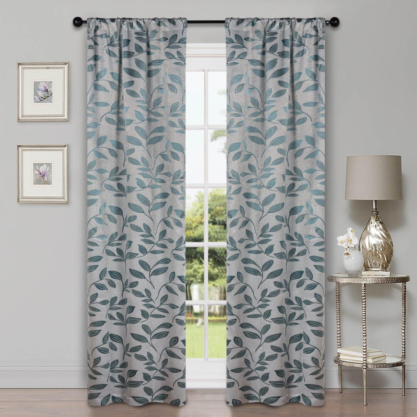 Leaves Machine Washable Room Darkening Blackout Curtains. Set of 2
