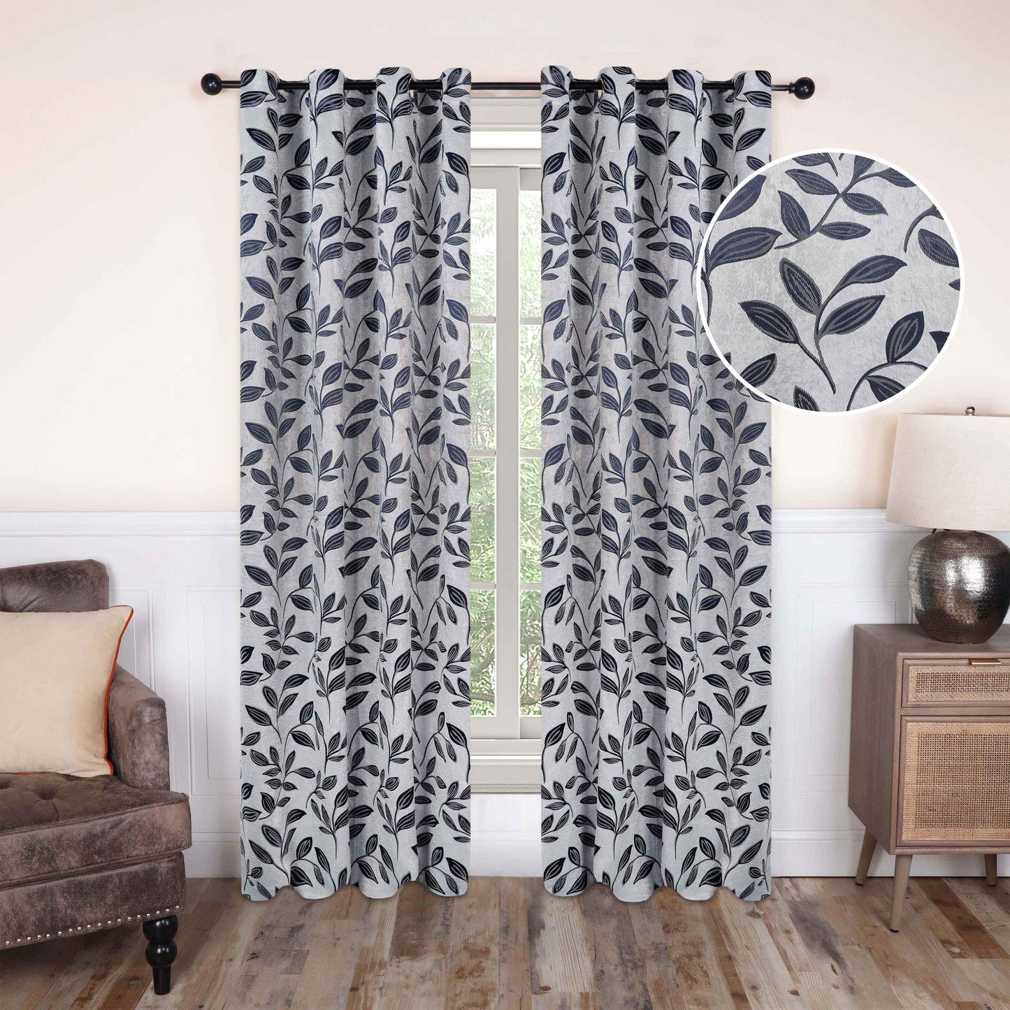 Leaves Machine Washable Room Darkening Blackout Curtains. Set of 2