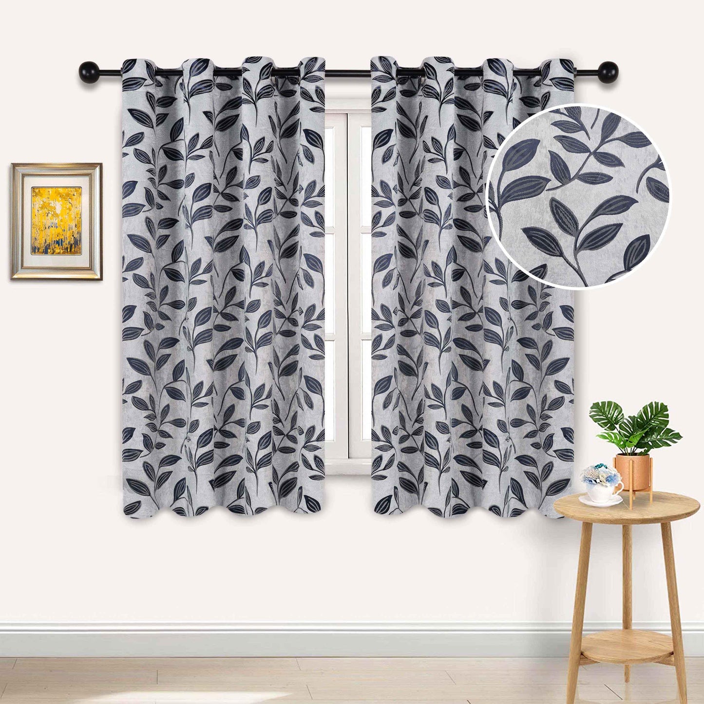 Leaves Machine Washable Room Darkening Blackout Curtains. Set of 2