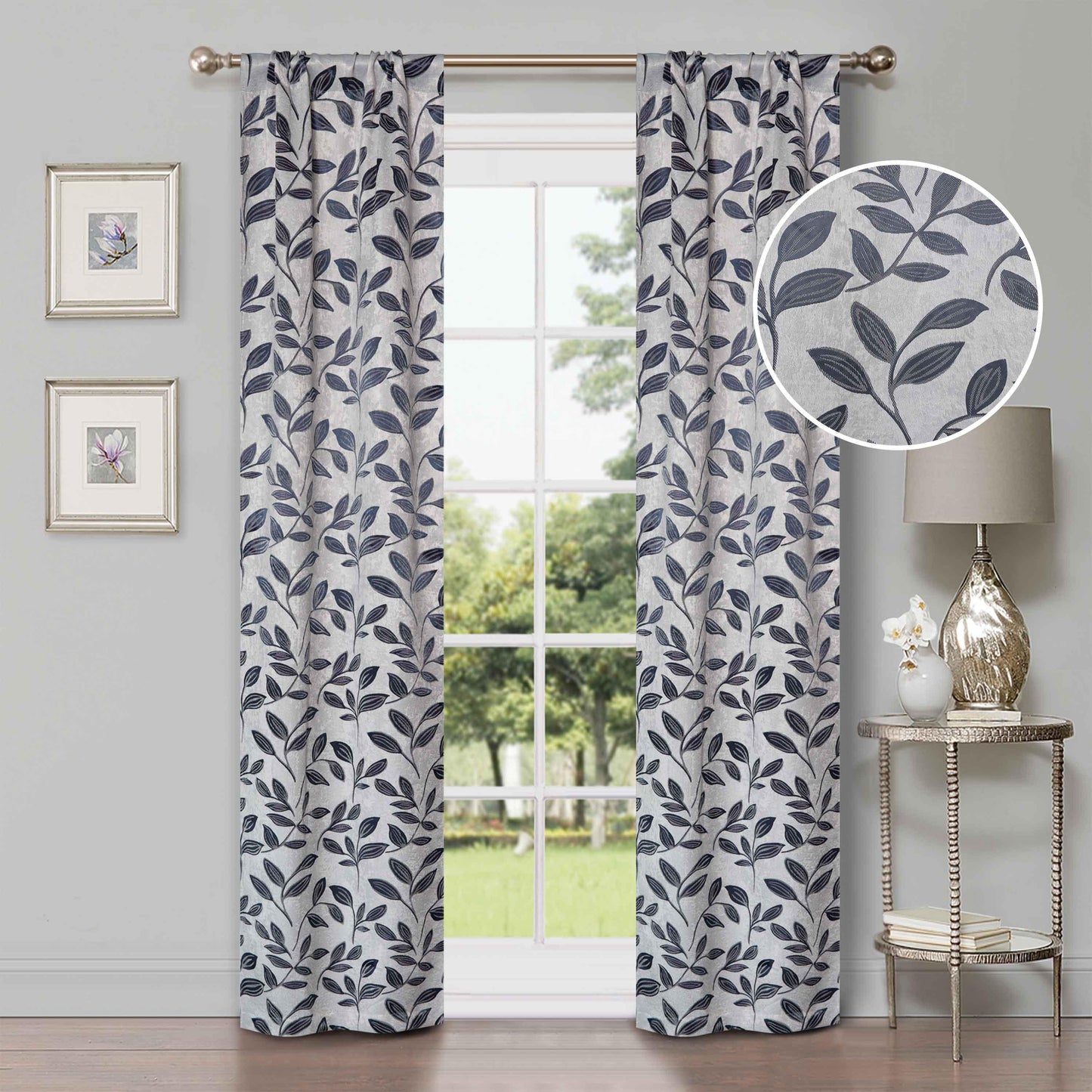 Leaves Machine Washable Room Darkening Blackout Curtains. Set of 2