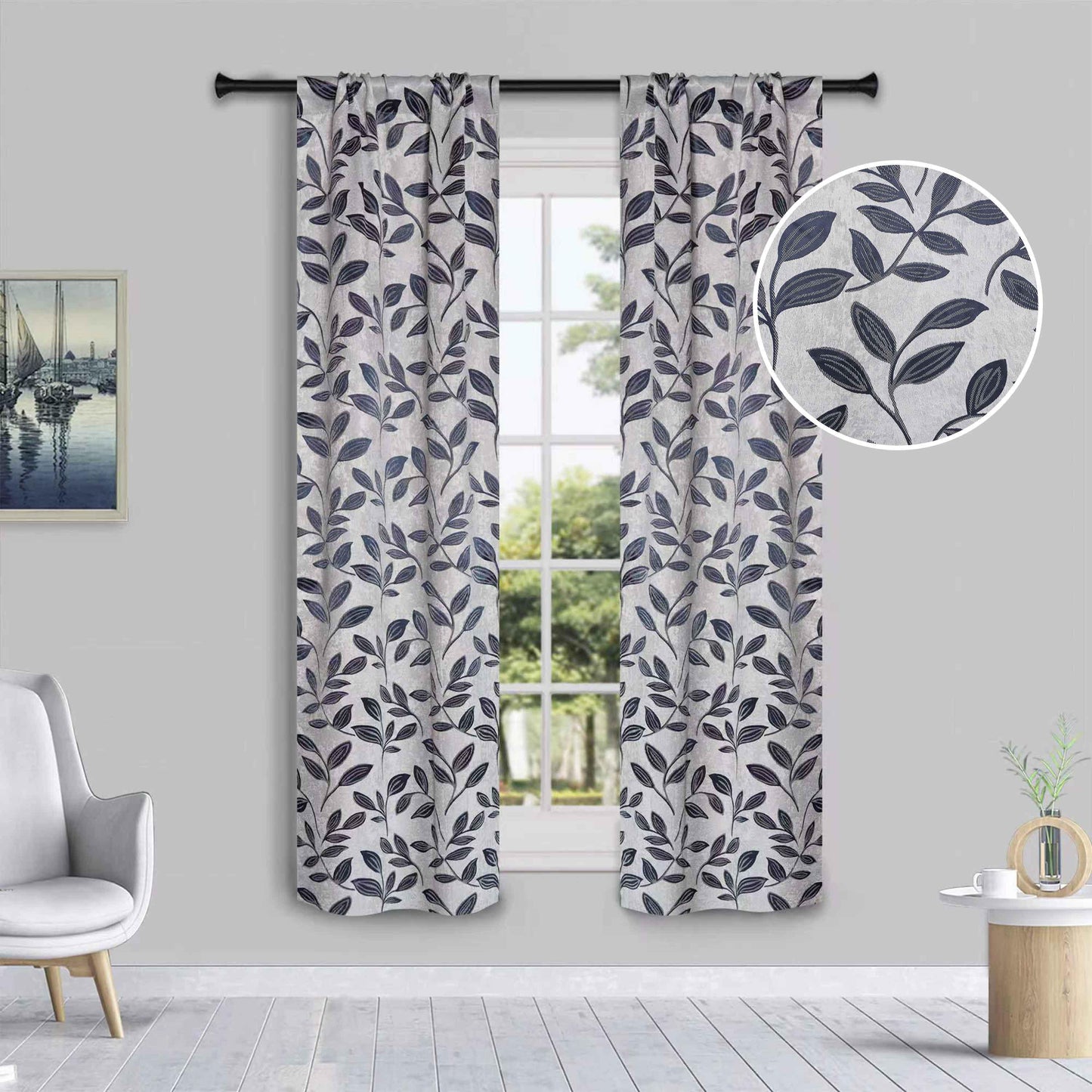 Leaves Machine Washable Room Darkening Blackout Curtains. Set of 2